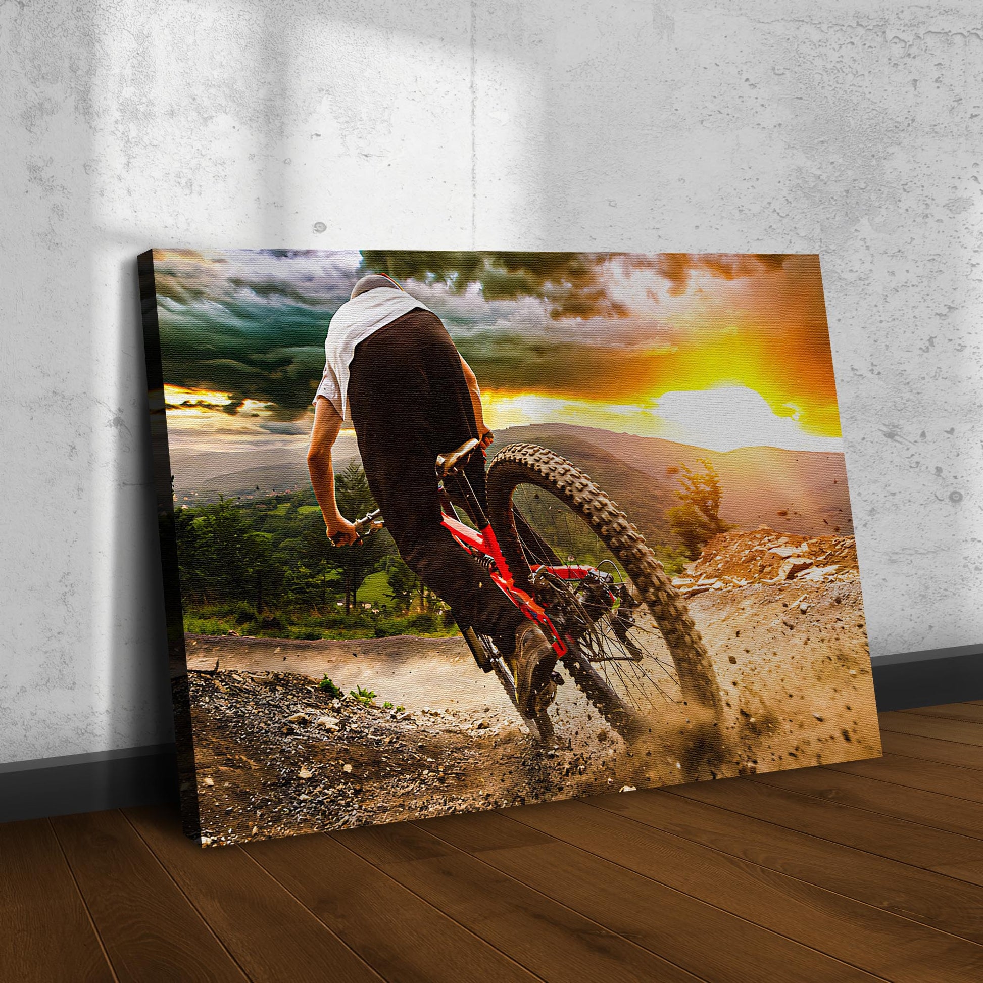 Cycling On Dirt Road Canvas Wall Art Style 2 - Image by Tailored Canvases