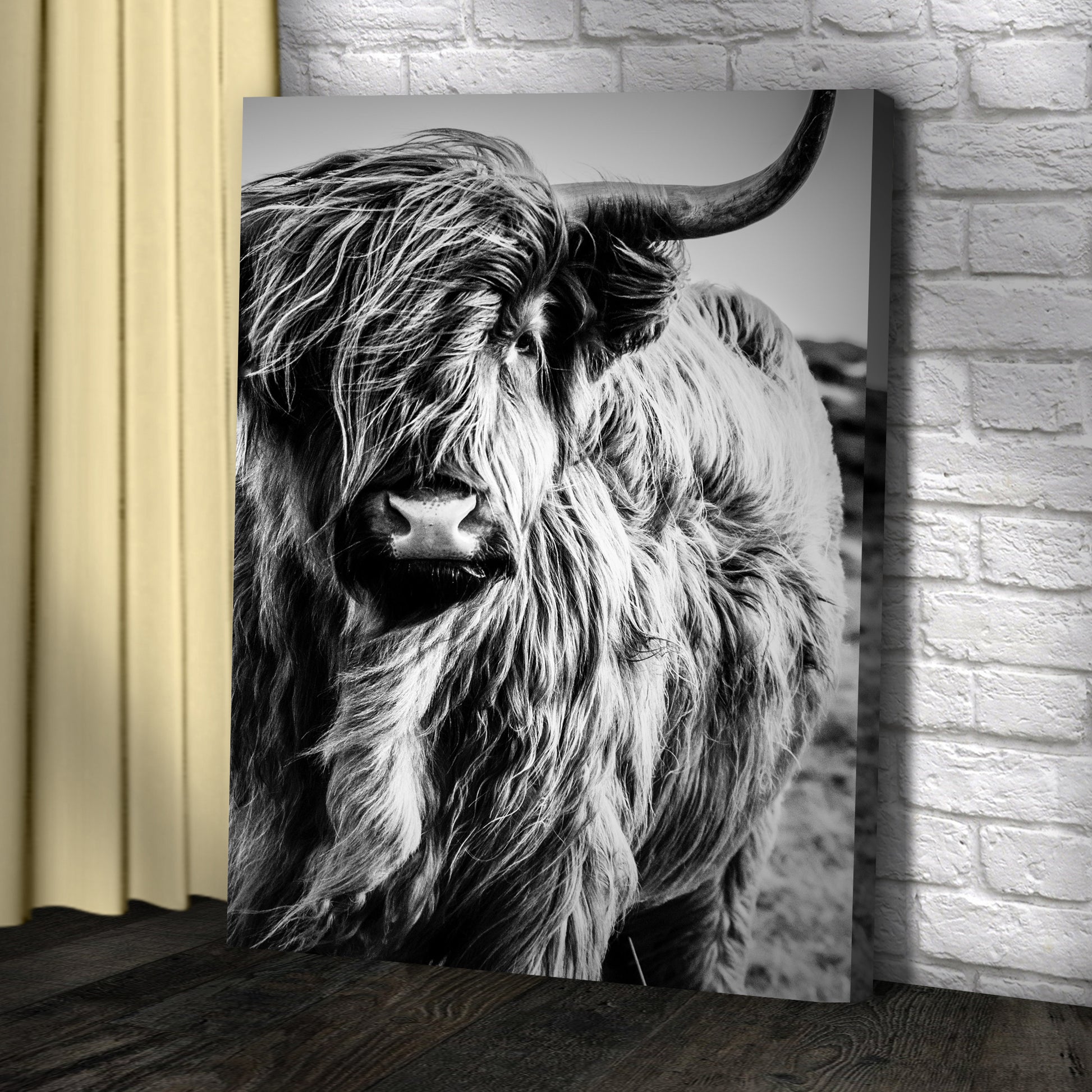 Black And White Highland Cow Portrait Canvas Wall Art Style 1 - Image by Tailored Canvases