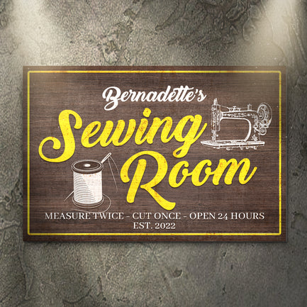 Measure Once Cut Twice Open 24 Hours Sewing Room Sign  - Image by Tailored Canvases