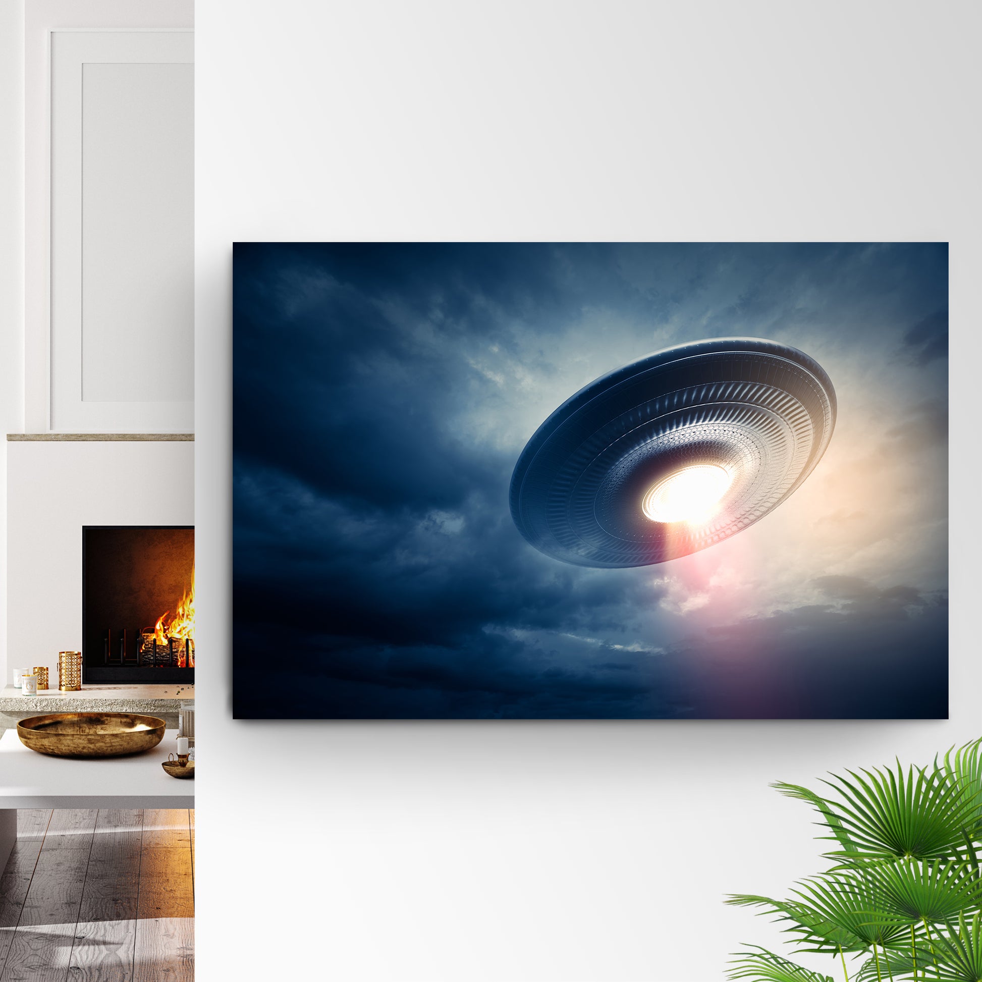 Extraterrestrial UFO In The Sky Canvas Wall Art Style 1 - Image by Tailored Canvases