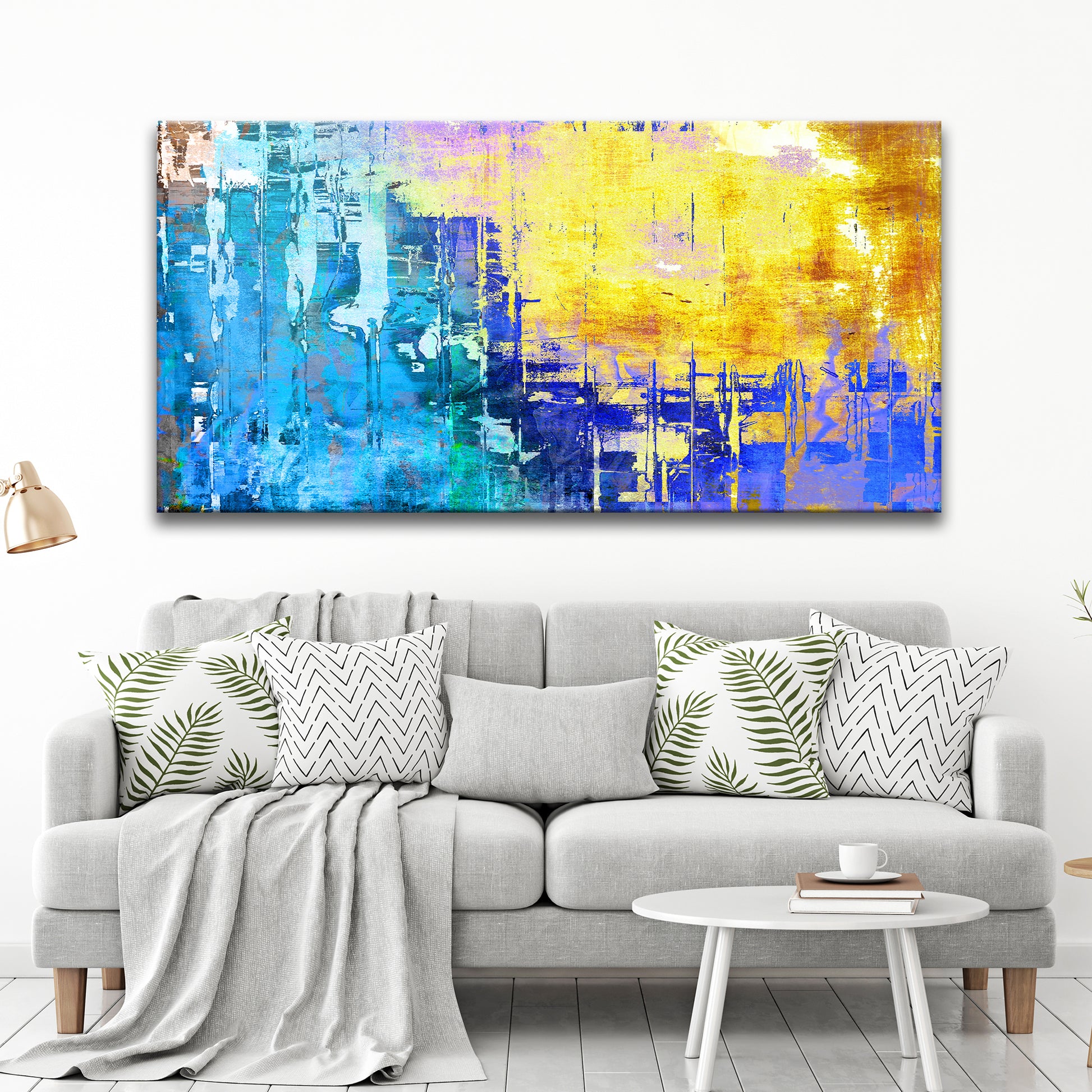Blue Gold Abstract Painting Canvas Wall Art Style 1  - Image by Tailored Canvases