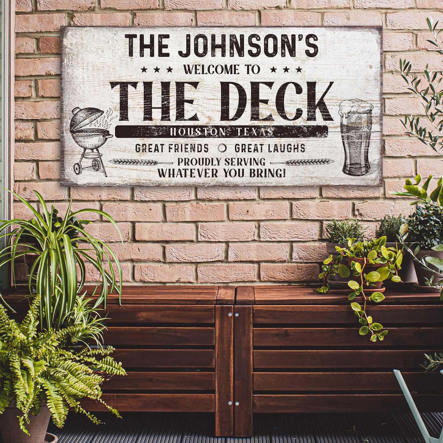 The Deck Proudly Serving Whatever You Bring Sign | Customizable Canvas Style 1 - Image by Tailored Canvases