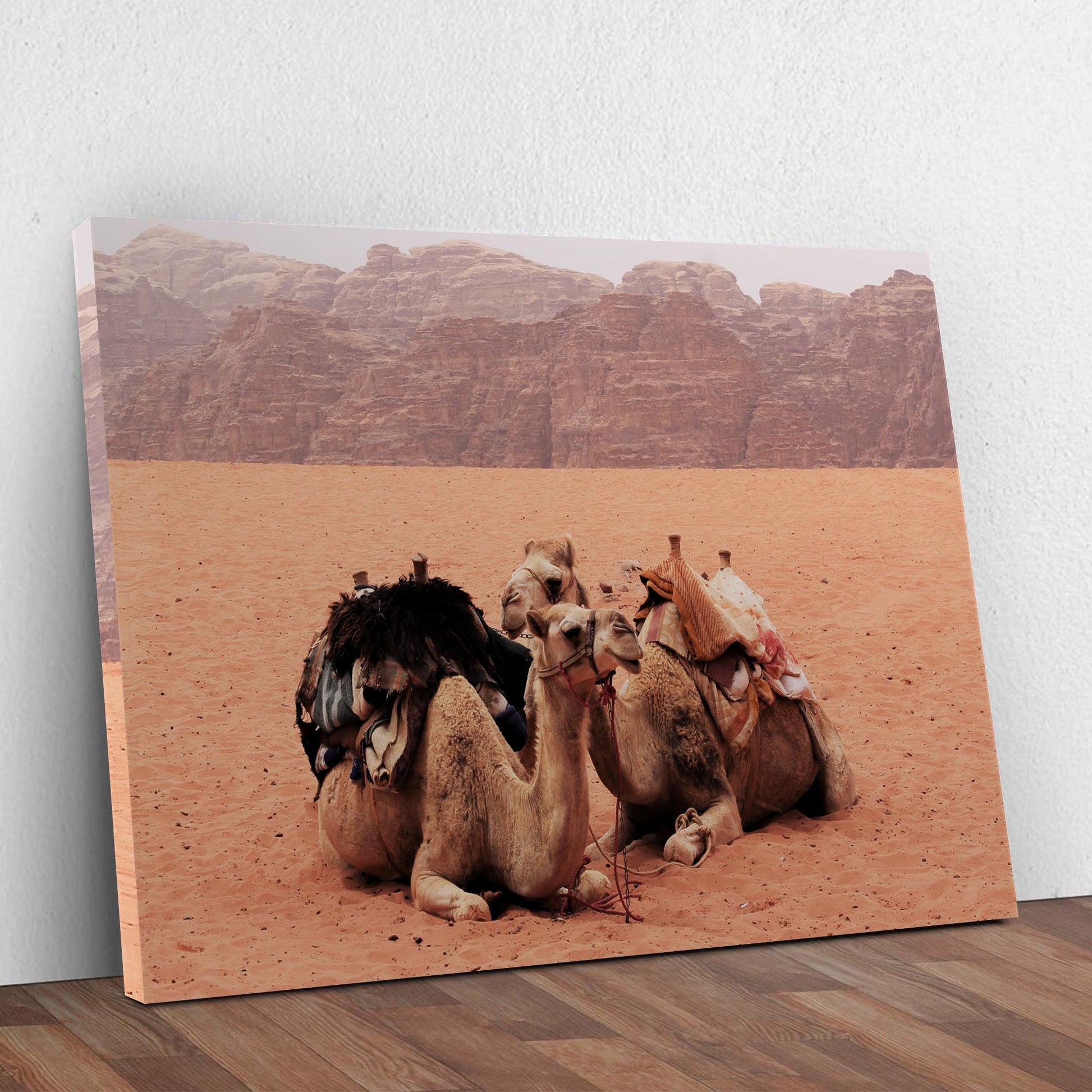 Camels In Wadi Rum Desert Canvas Wall Art Style 1 - Image by Tailored Canvases