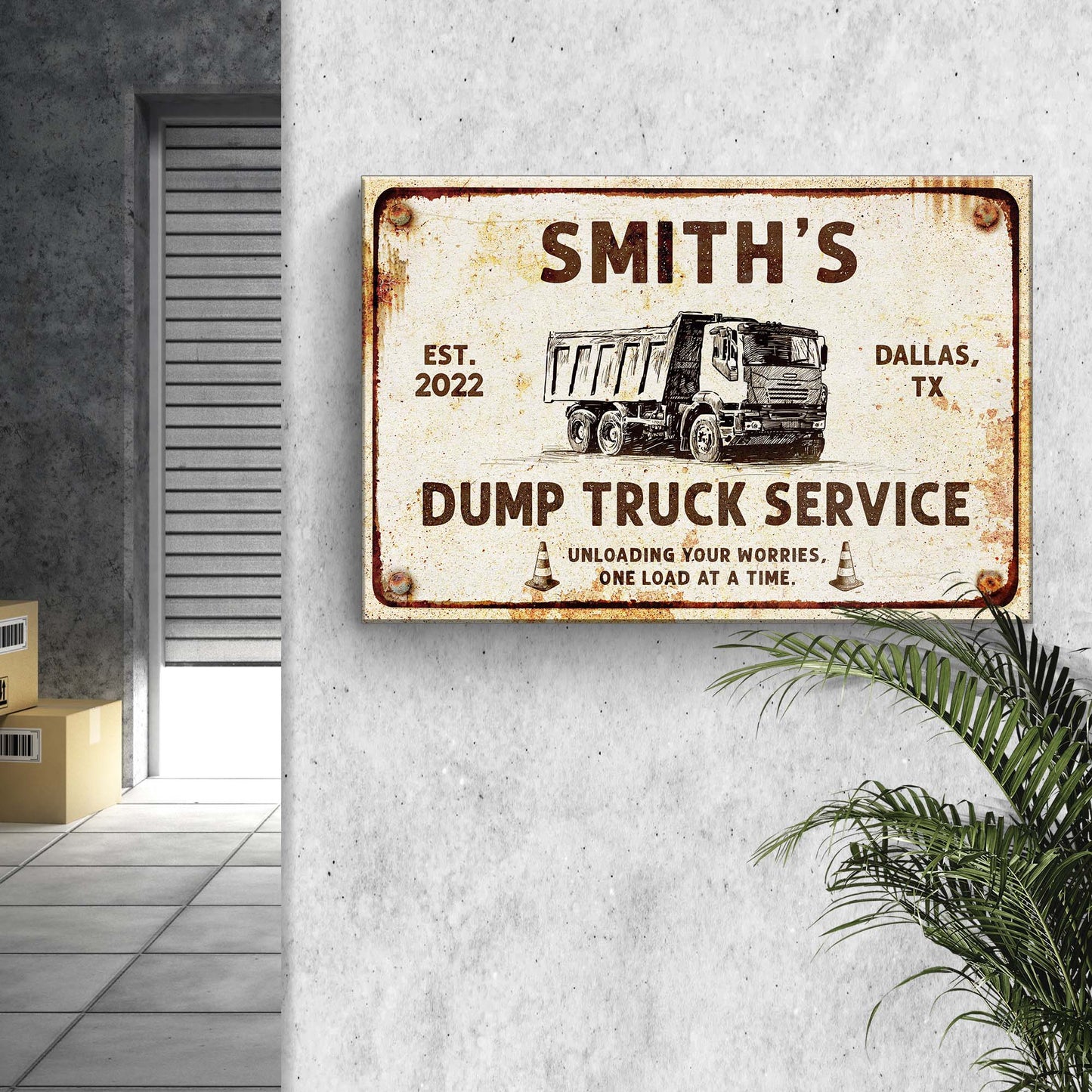Dump Truck Service Sign Style 2 - Image by Tailored Canvases