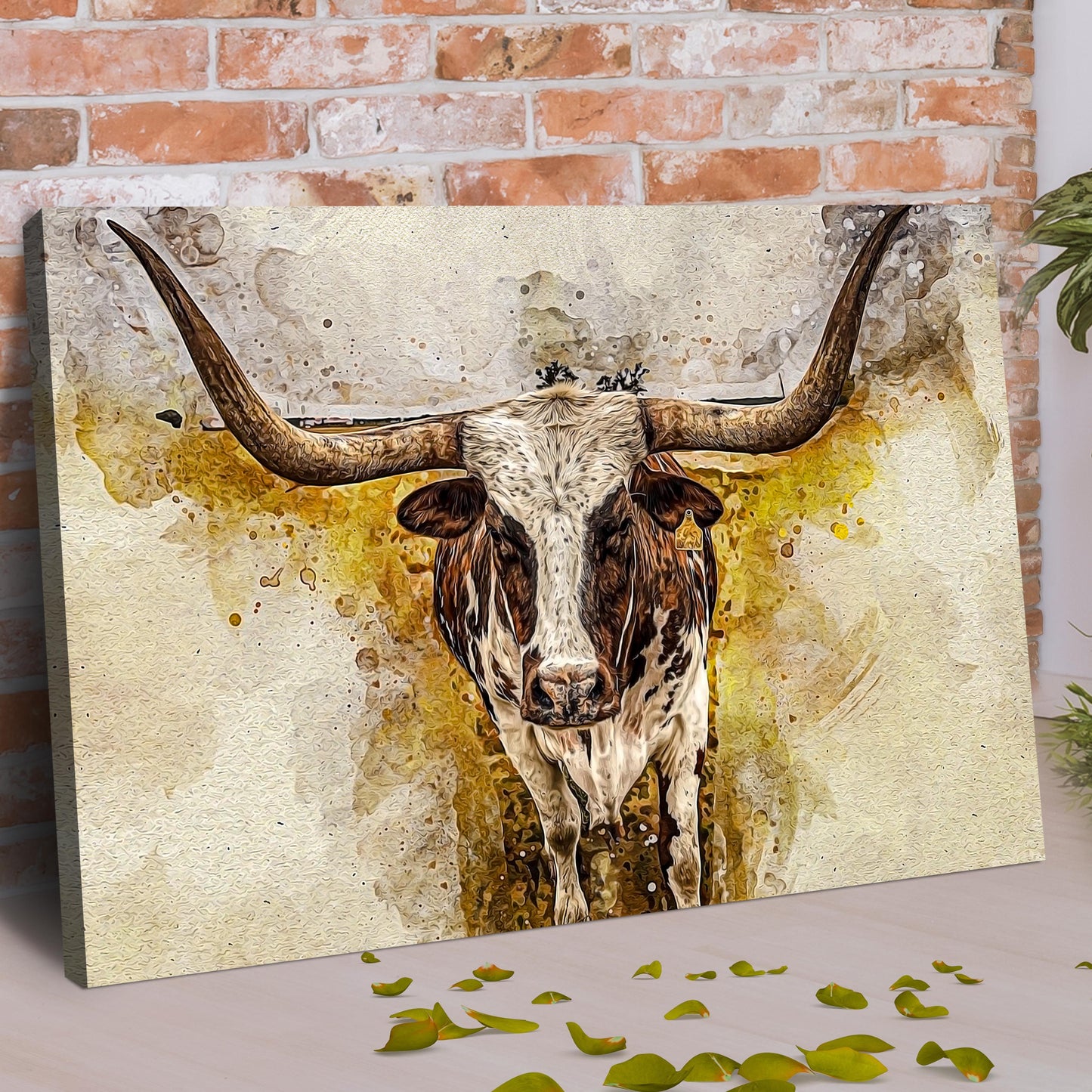 Texas Longhorn Watercolor Like Canvas Wall Art Style 1 - Image by Tailored Canvases