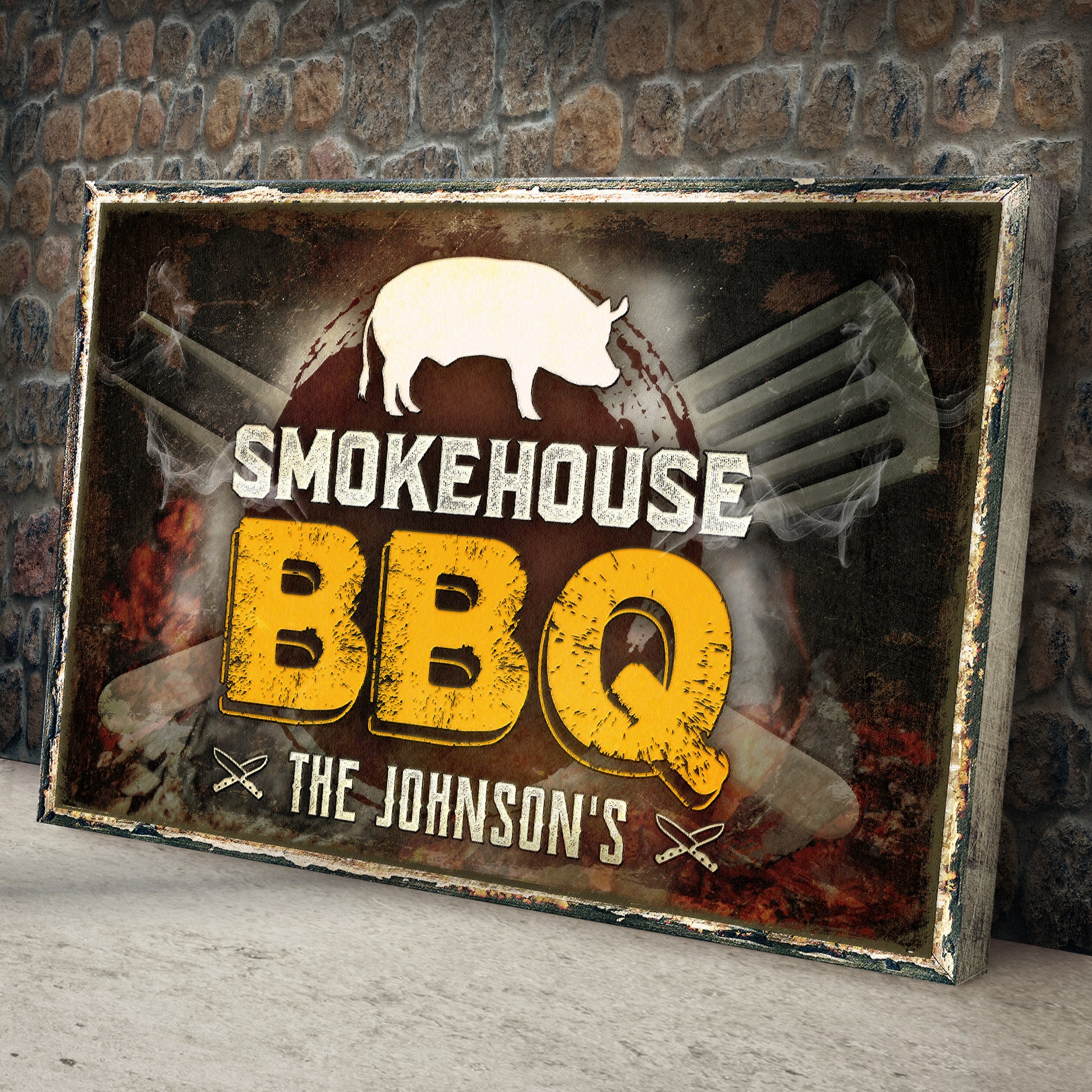 Family Smokehouse BBQ Sign Style 1 - Image by Tailored Canvases