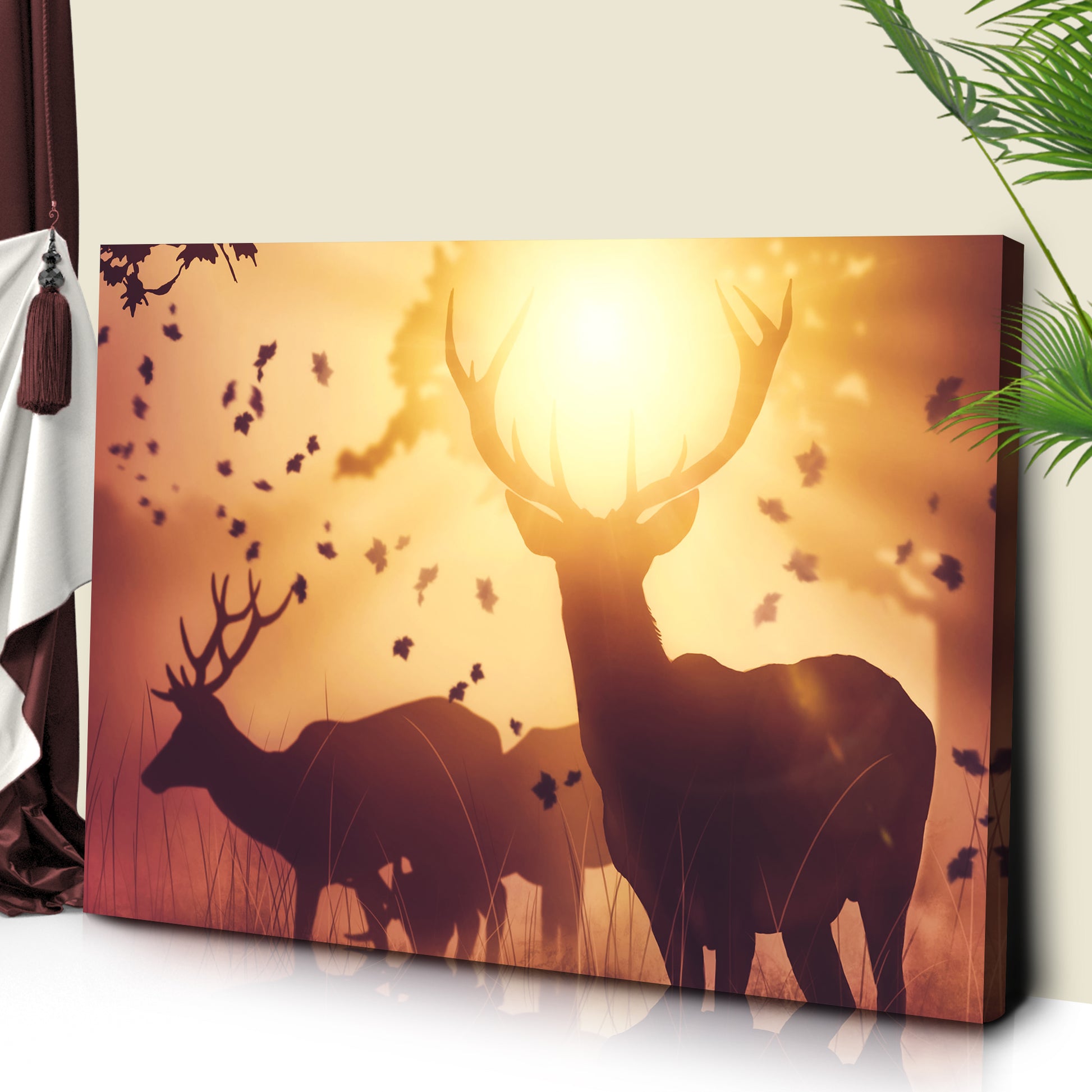 Deer At Sunset Canvas Wall Art Style 1 - Image by Tailored Canvases