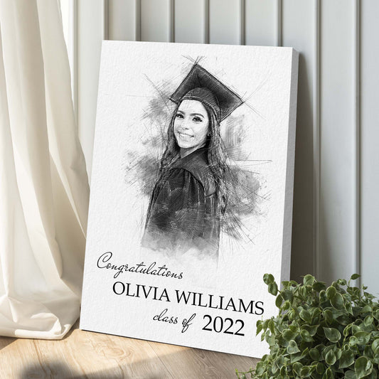 Graduation Photo Pencil Sketch Portrait Sign - Image by Tailored Canvases