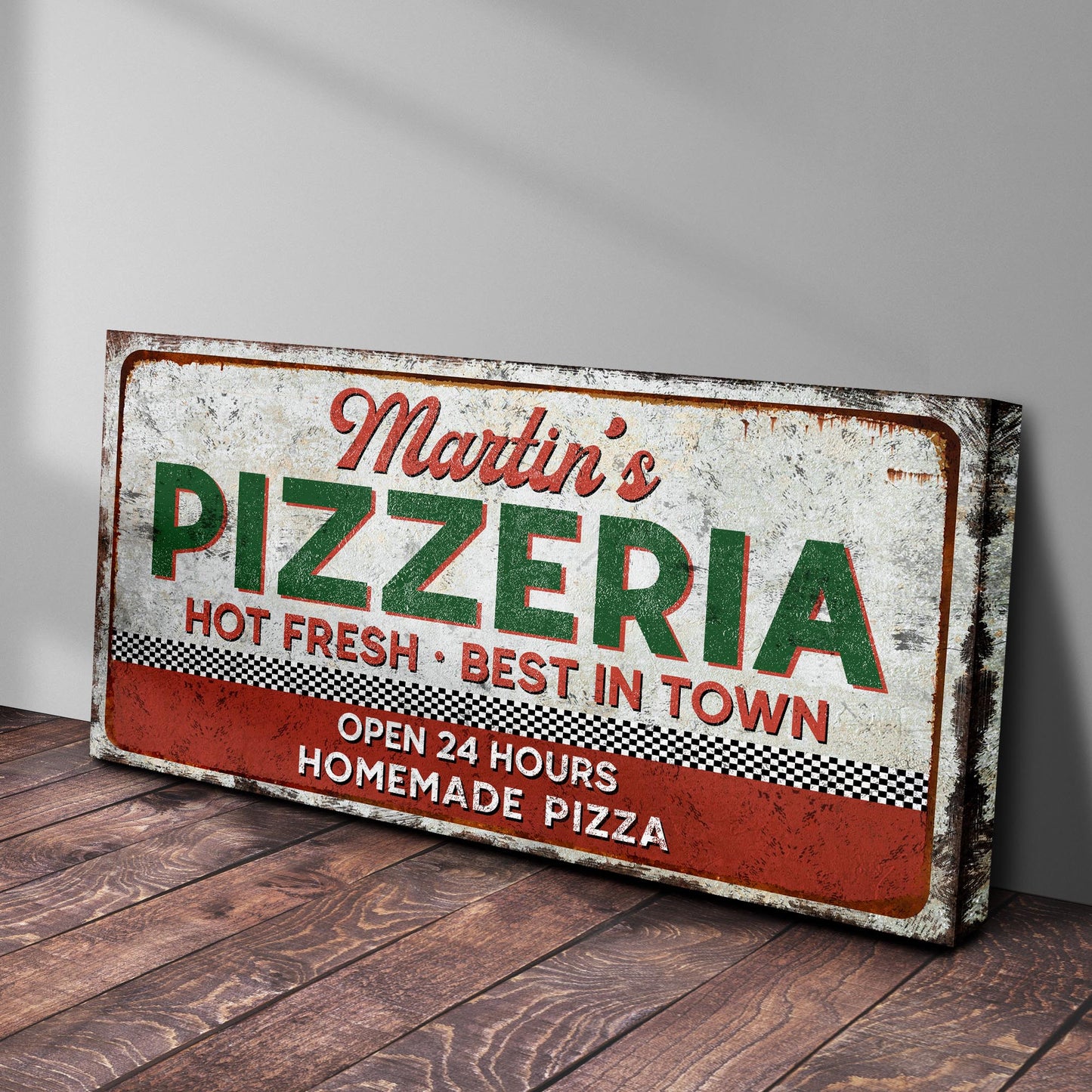 Hot Fresh Best In Town Pizzeria Sign | Customizable Canvas Style 2 - Image by Tailored Canvases