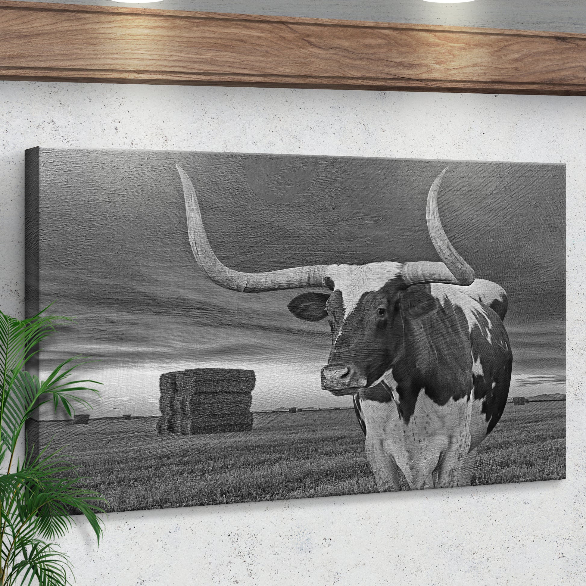 Longhorn Barn Life In Black And White Canvas Wall Art Style 1 - Image by Tailored Canvases