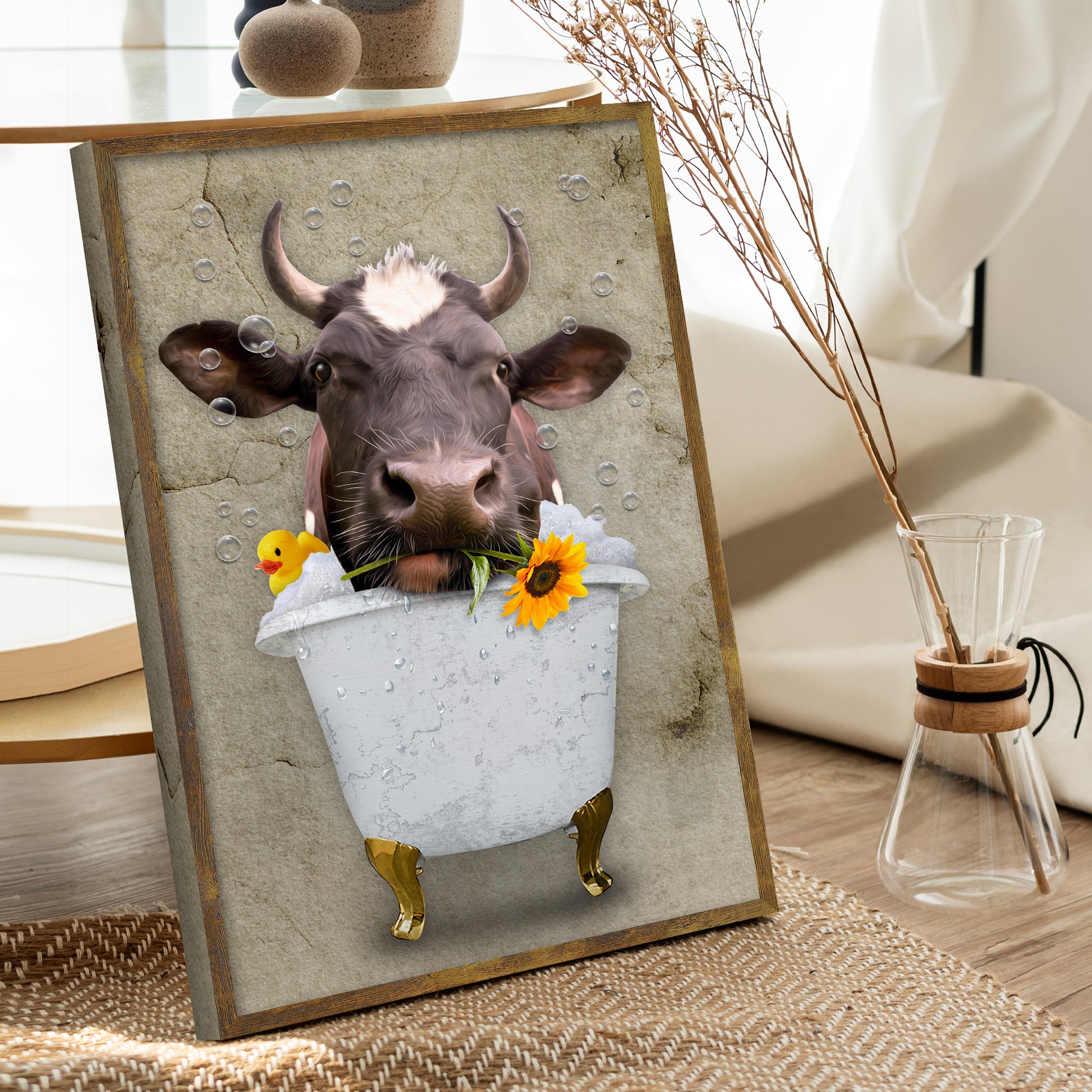 Romantic Cow In The Tub Canvas Wall Art Style 2 - Image by Tailored Canvases