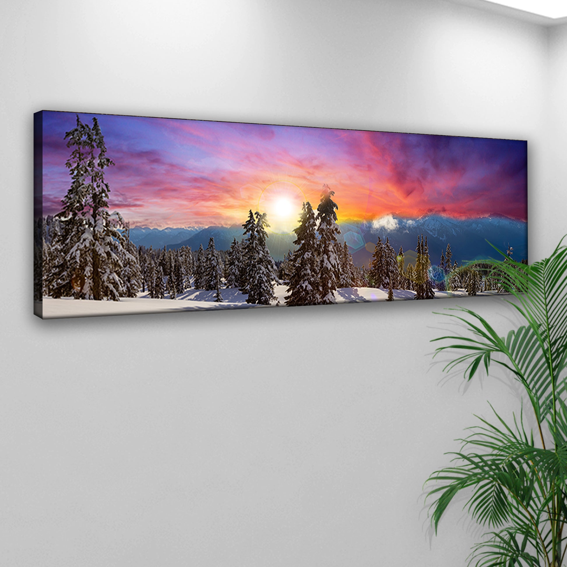 Sunrise On Snow Covered Forest Canvas Wall Art Style 1 - Image by Tailored Canvases