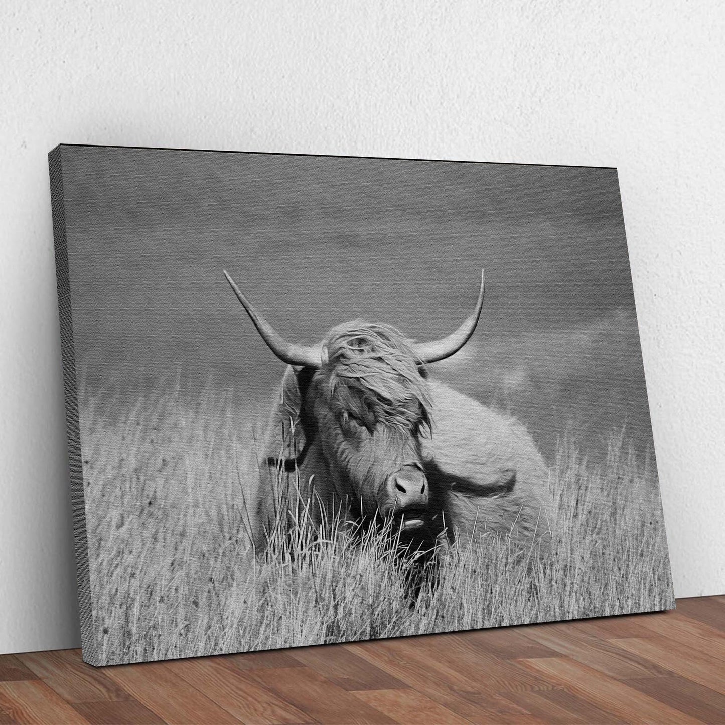 Black And White Highland Cow Canvas Wall Art Style 1 - Image by Tailored Canvases