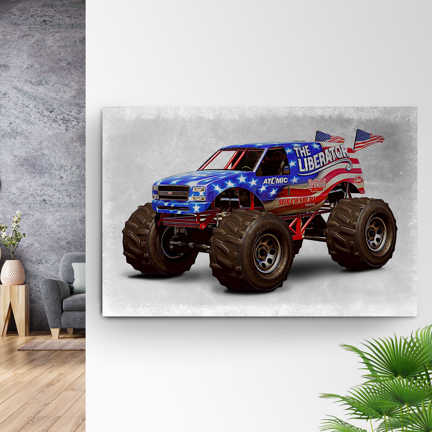 Monster Truck West Mountain Flag Canvas Wall Art Style 1 - Image by Tailored Canvases