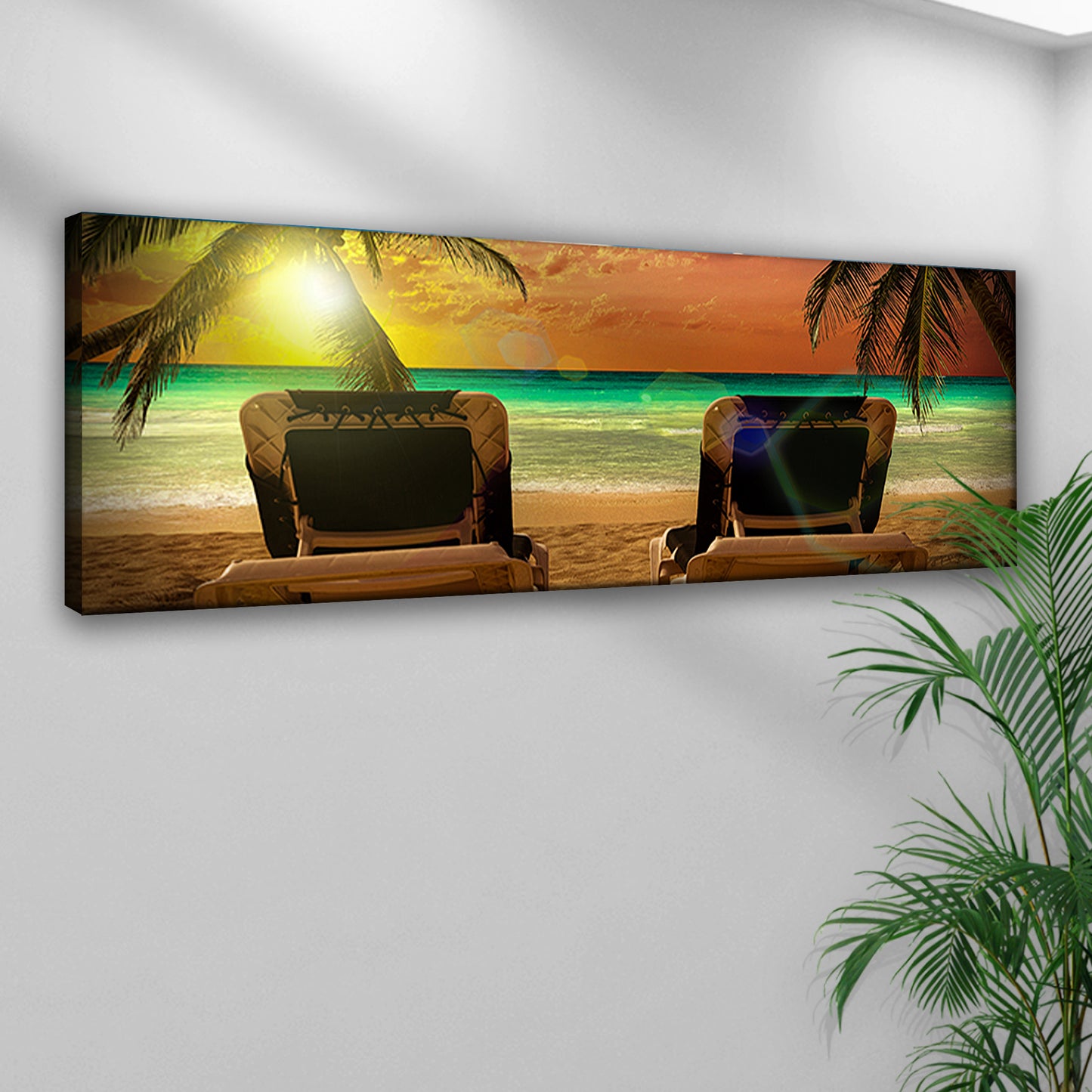 Tropical Beach Chairs By Sunset Canvas Wall Art Style 1 - Image by Tailored Canvases