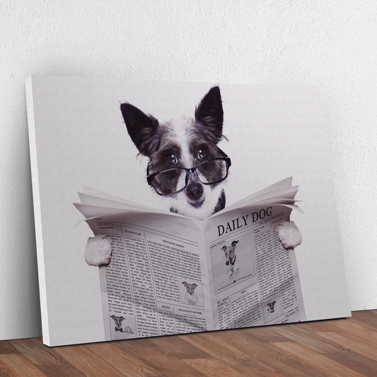 Dog Reading The Newspaper Canvas Wall Art - Image by Tailored Canvases