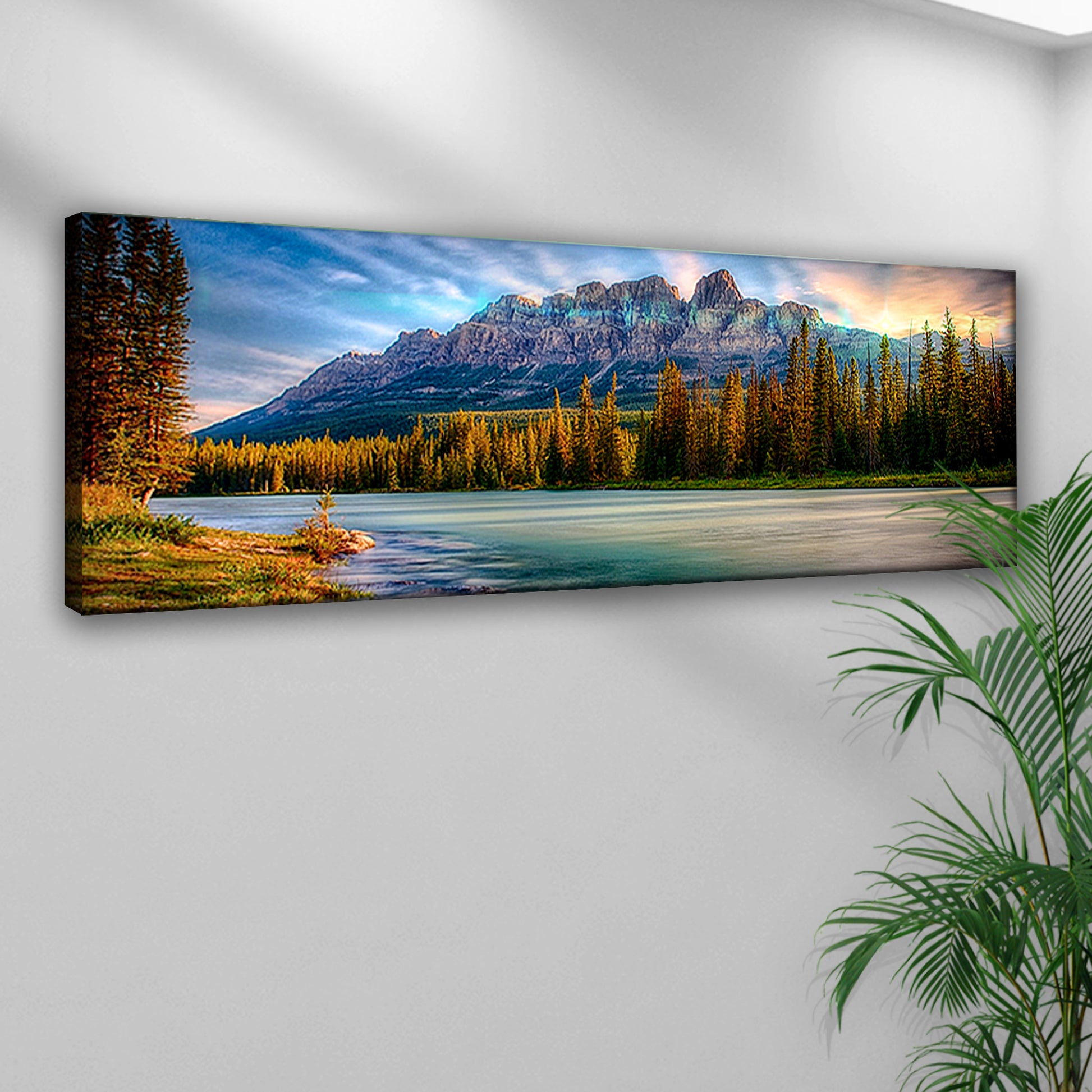 River And Rocky Mountain Sunrise Canvas Wall Art Style 1 - Image by Tailored Canvases