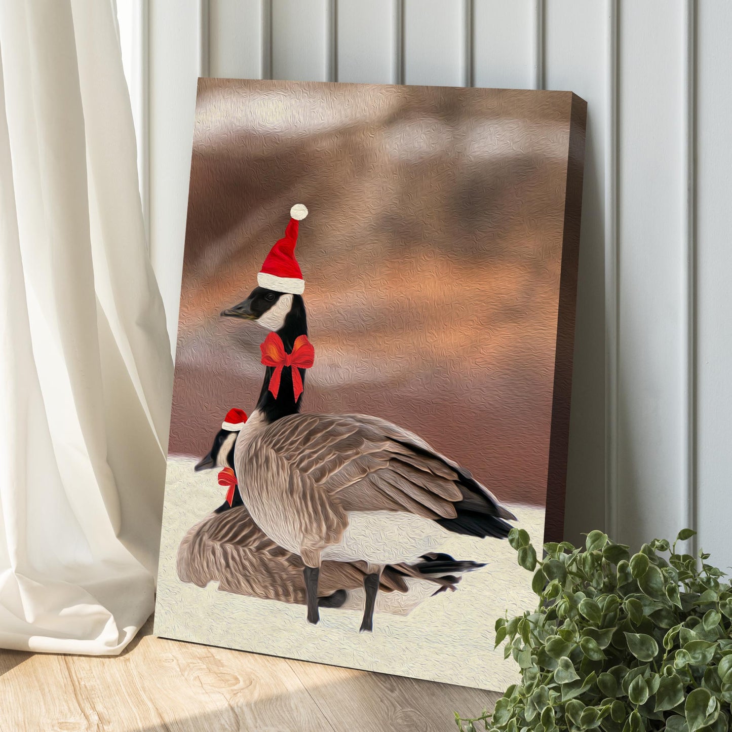 Christmas Geese Portrait Canvas Wall Art Style 2 - Image by Tailored Canvases