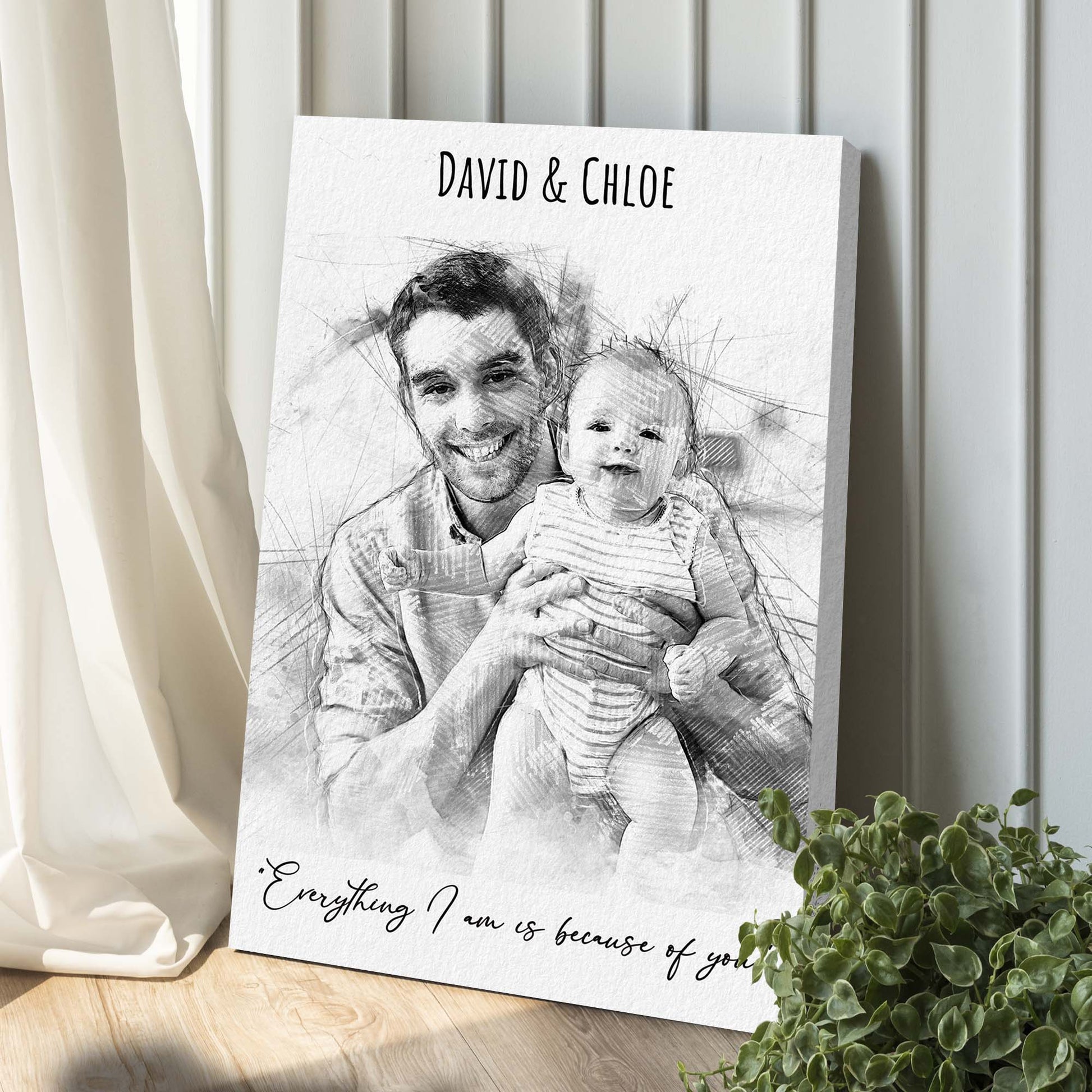 Father And Daughter Pencil Sketch Portrait Sign Style 1 - Image by Tailored Canvases