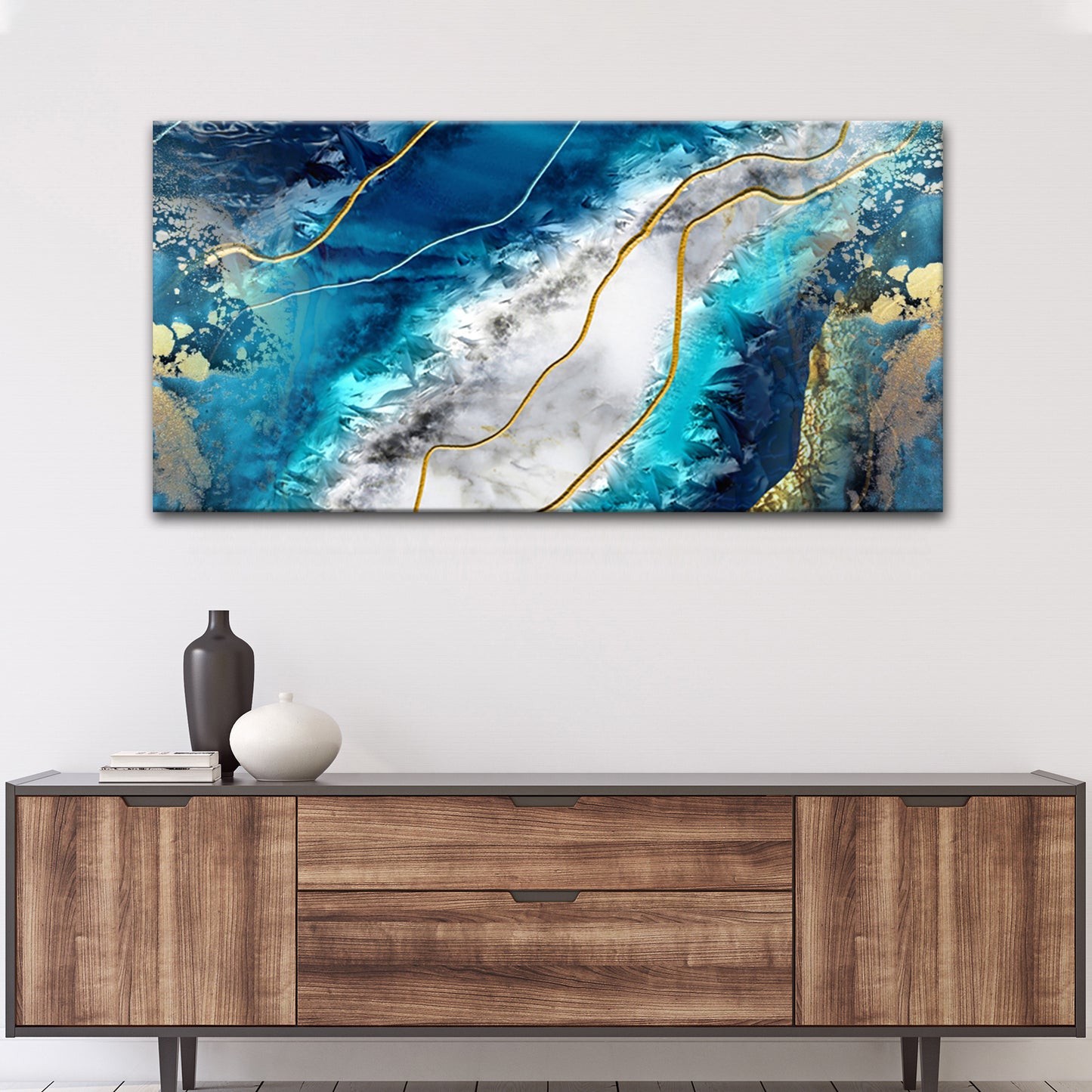 Turquoise Blue Abstract Painting Canvas Wall Art Style 1 - Image by Tailored Canvases