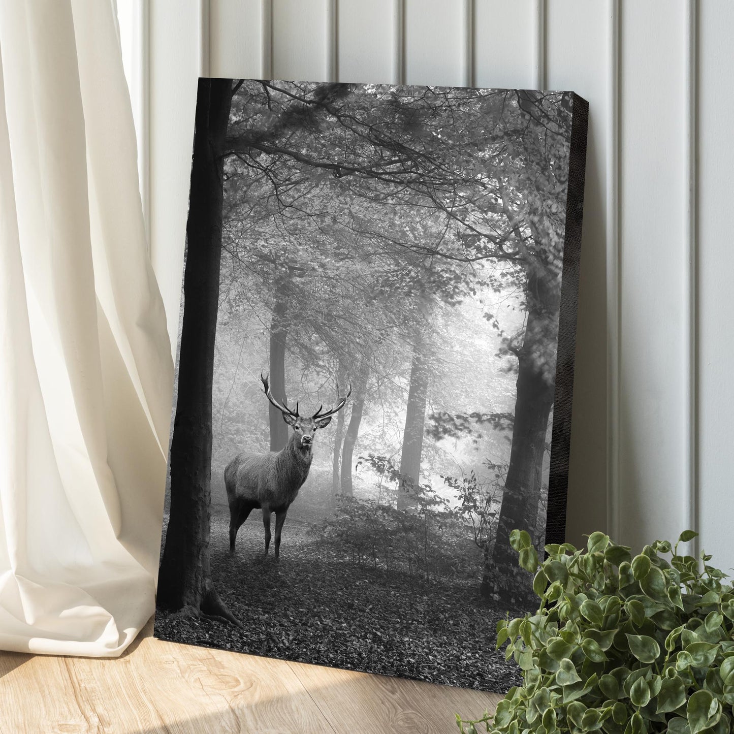 Deer In Foggy Forest Canvas Wall Art Style 1 - Image by Tailored Canvases