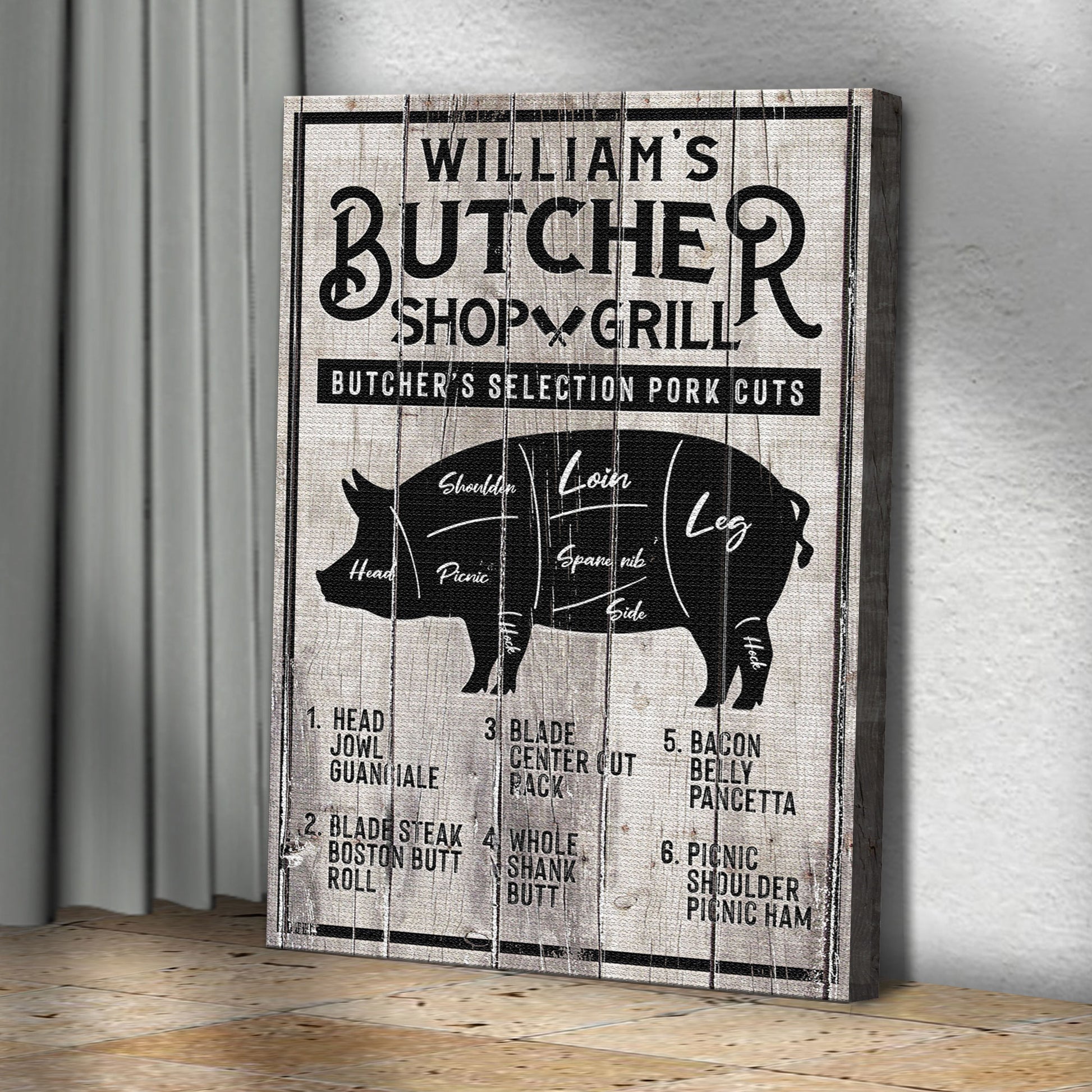 Butcher's Selection Pork Cuts Shop Grill Sign Style 1 - Image by Tailored Canvases