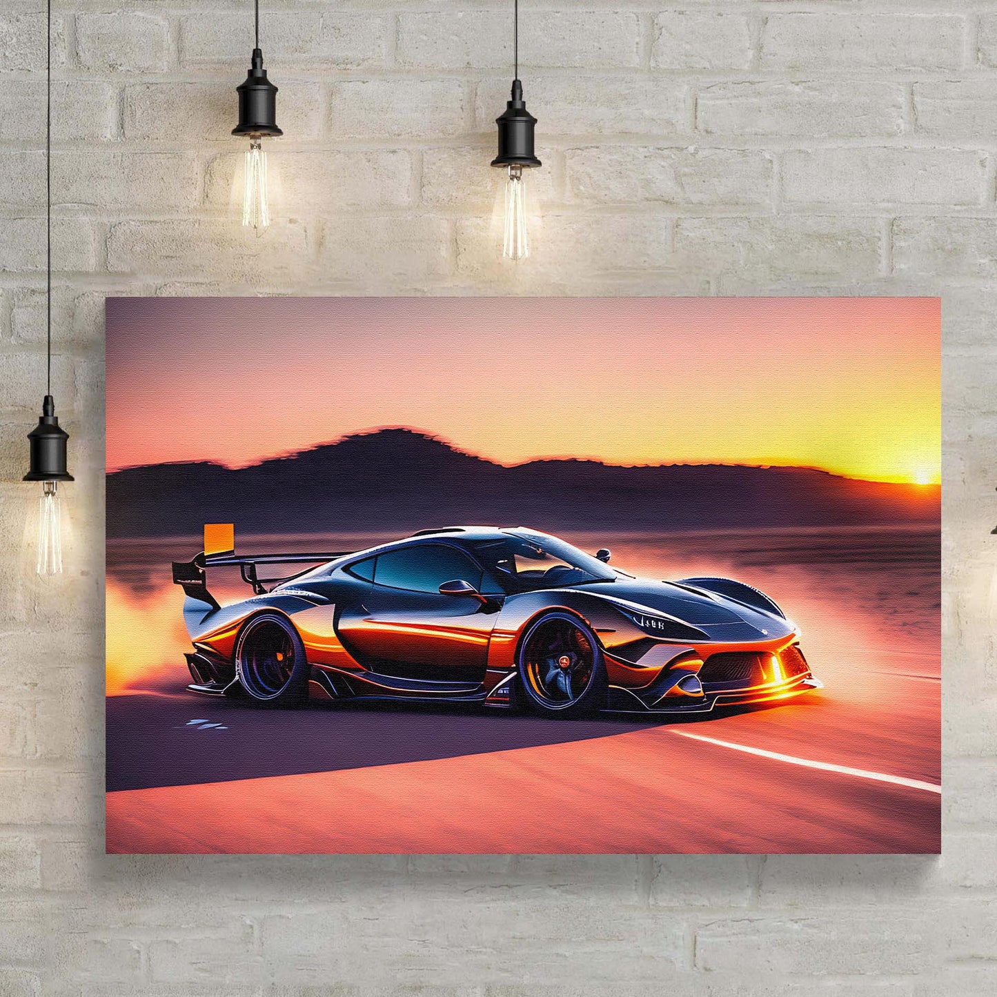 Car Racing Sunset Drive Canvas Wall Art Style 1 - Image by Tailored Canvases