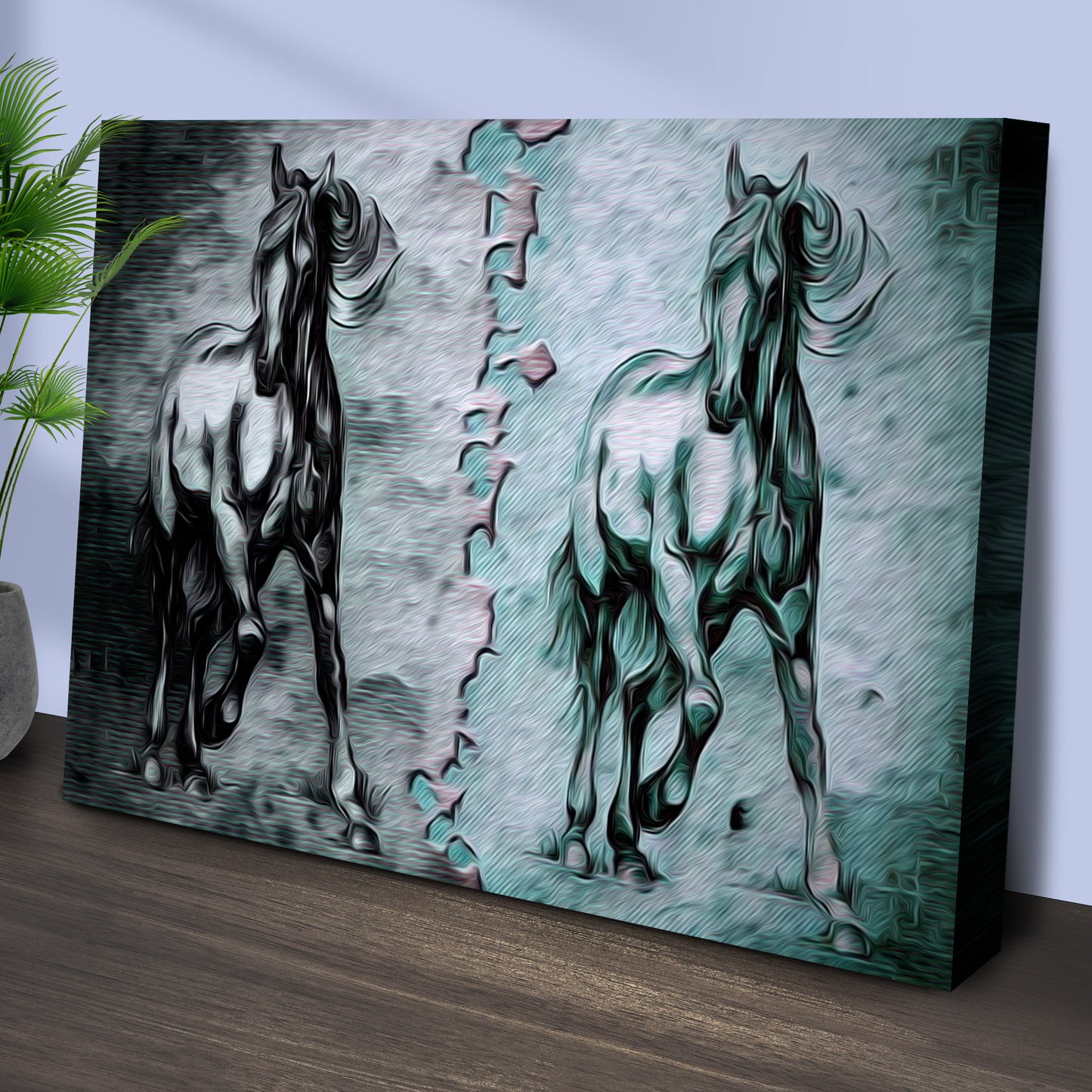 Double Horse Sketch Canvas Wall Art Style 1 - Image by Tailored Canvases