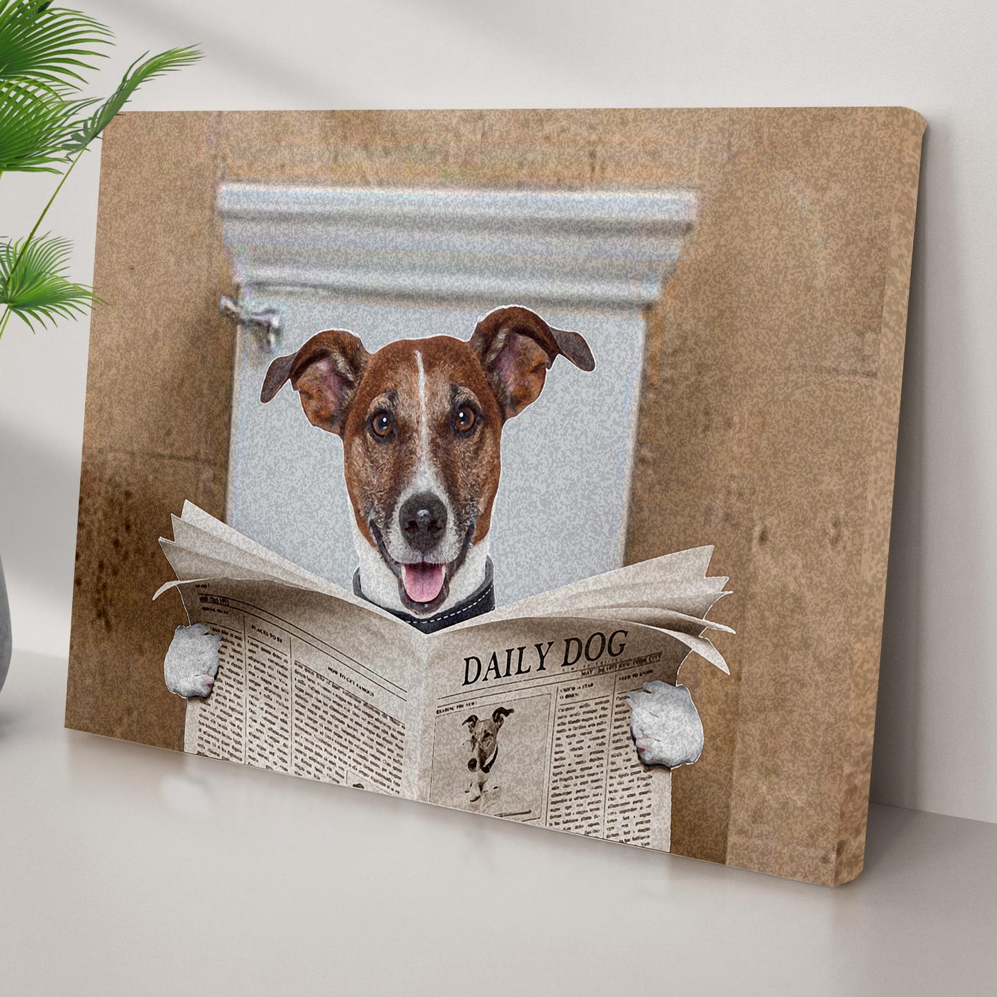 Dog Reading The Newspaper Canvas Wall Art II Style 2 - Image by Tailored Canvases