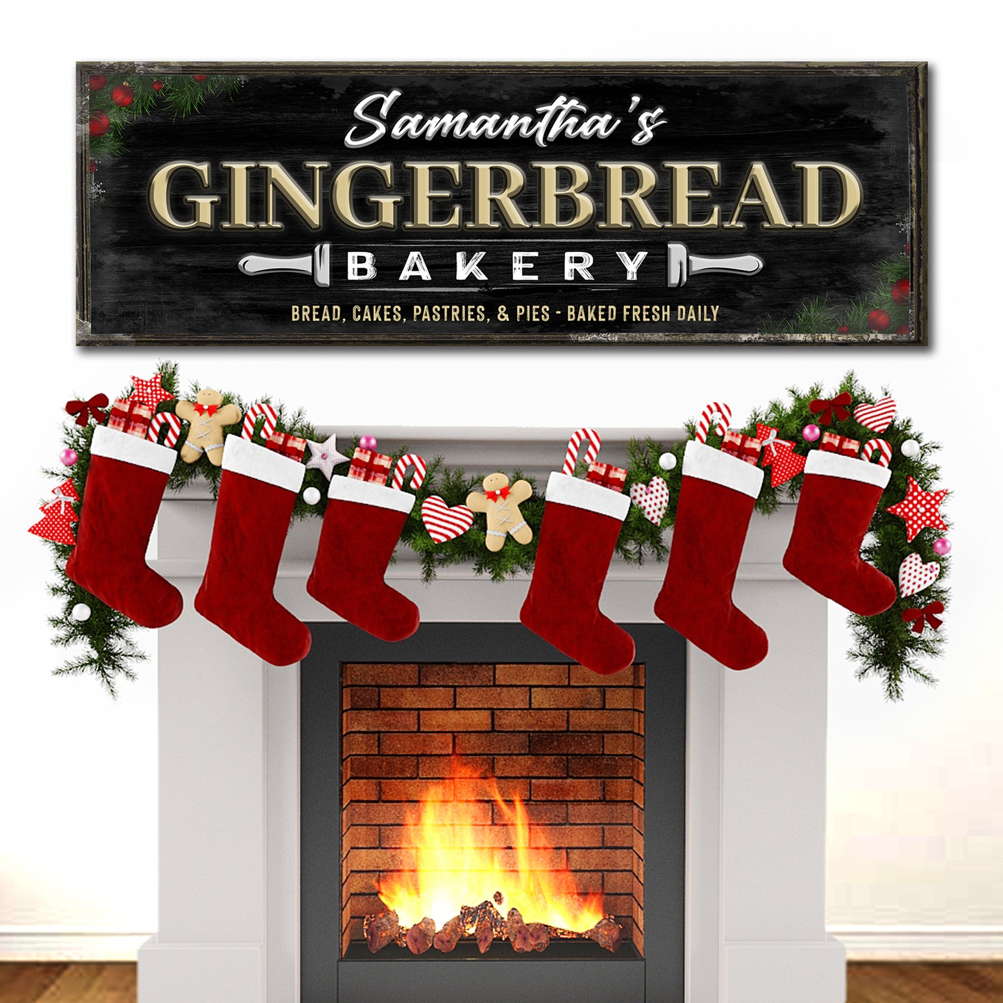 Gingerbread Bakery Christmas Sign Style 1 - Image by Tailored Canvases