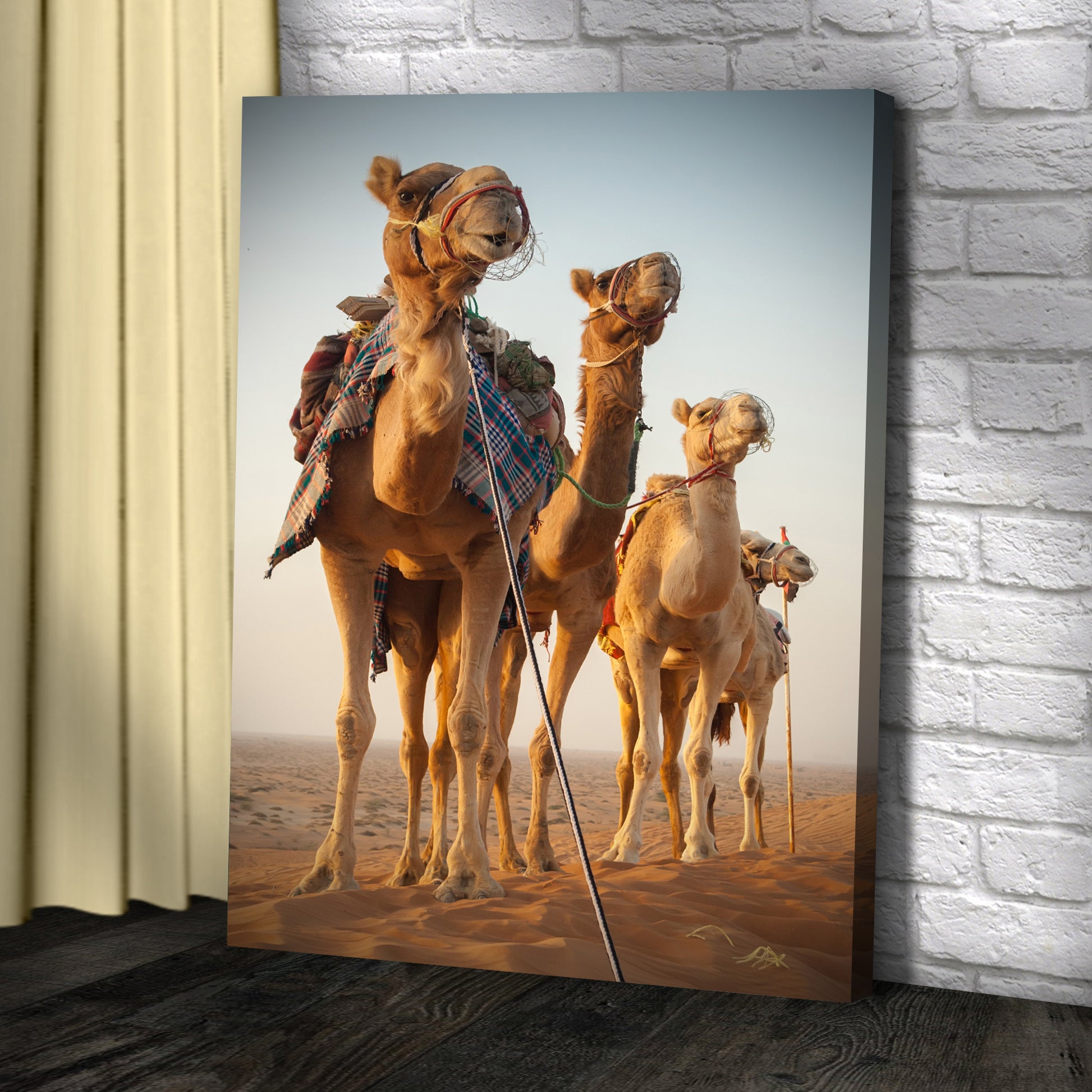 Desert Camels Up Head To Journey Portrait Canvas Wall Art Style 1 - Image by Tailored Canvases