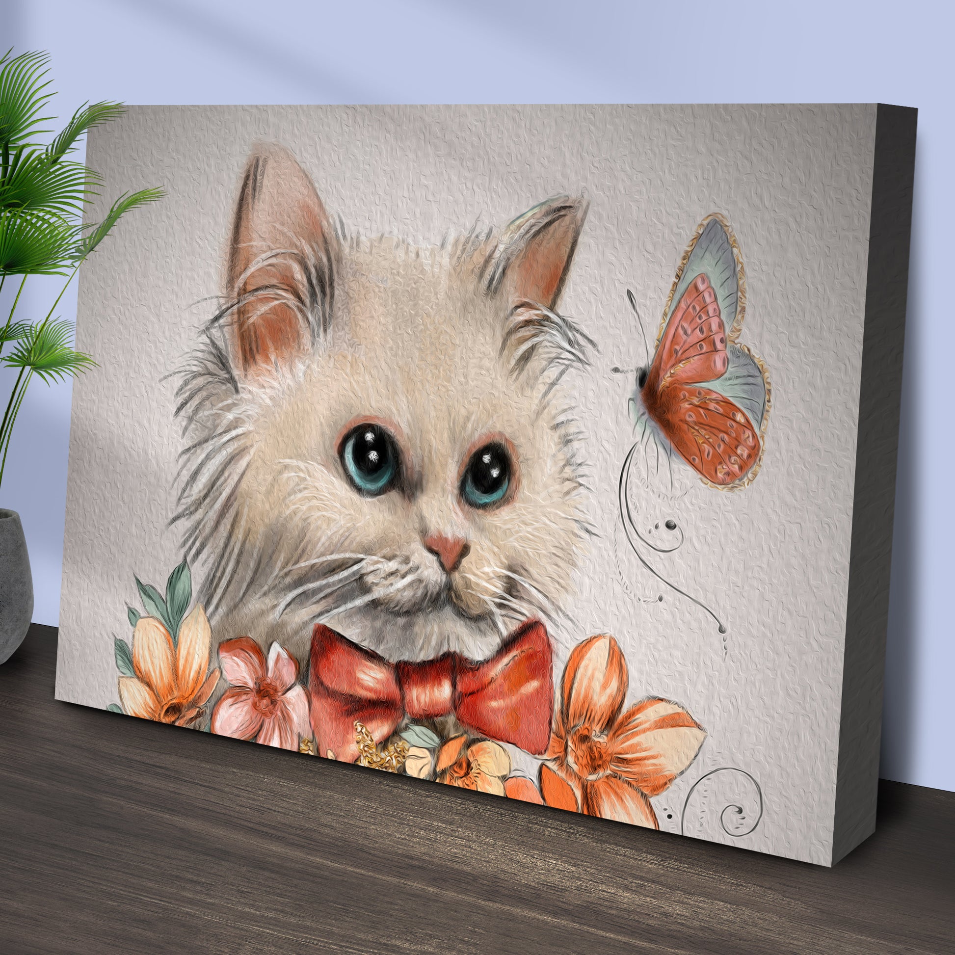 Cat Butterfly Oil Paint Canvas Wall Art Style 1 - Image by Tailored Canvases