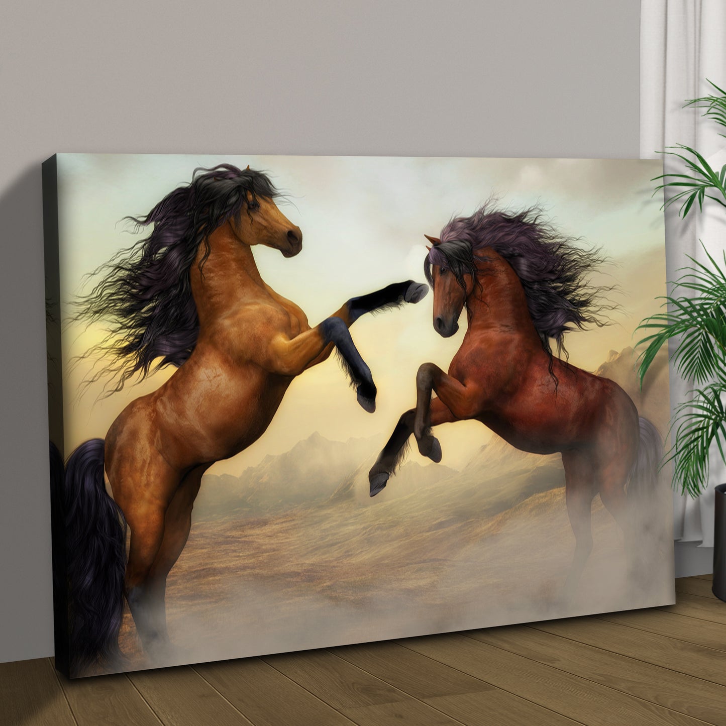 Clashing Wild Horses Canvas Wall Art Style 1 - Image by Tailored Canvases