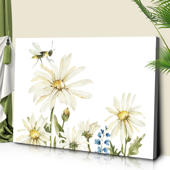 Flowering Daisies In Watercolor Canvas Wall Art by Tailored Canvases