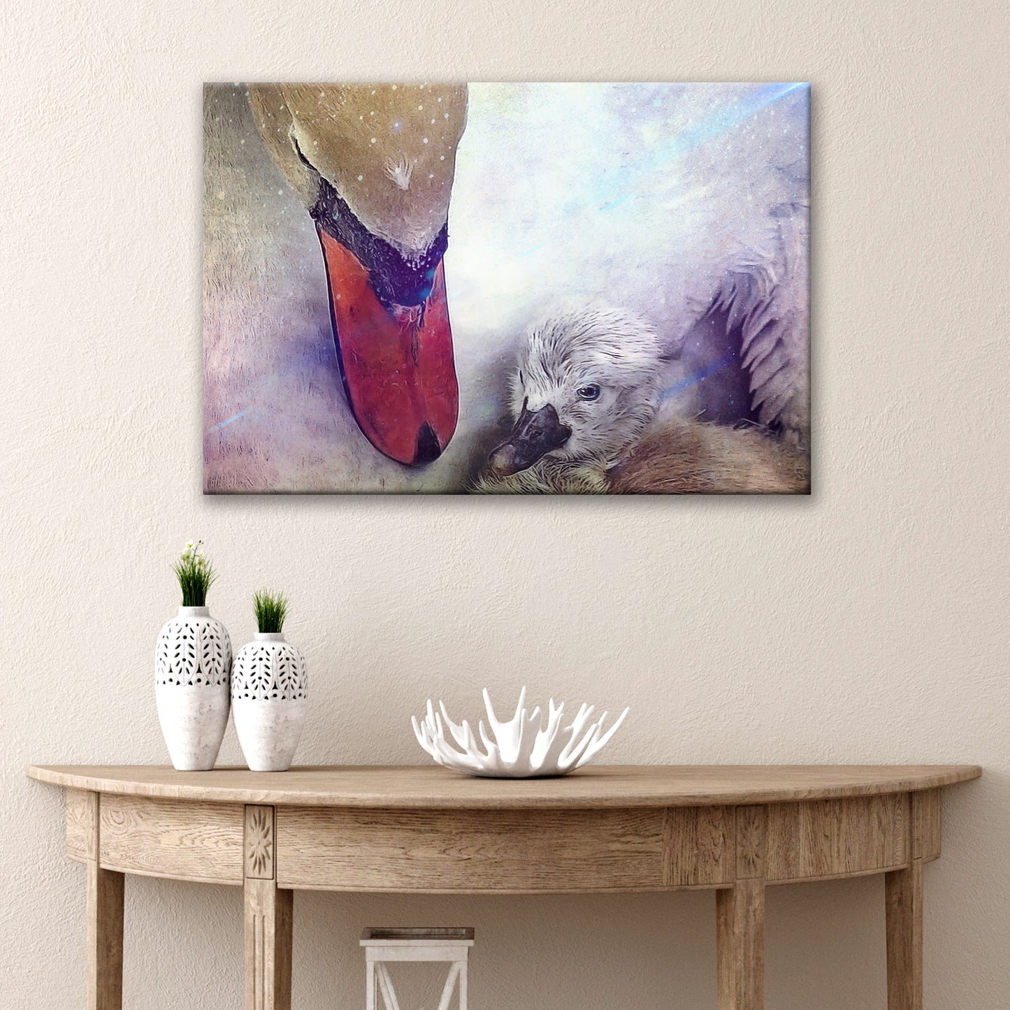 Mom and Baby Swans Canvas Wall Art - Image by Tailored Canvases