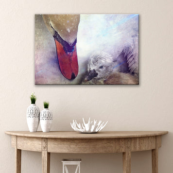 Mom And Baby Swans Canvas Wall Art