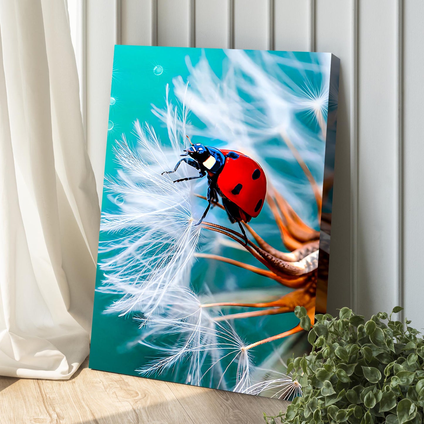 Insect Ladybug Dandelion Flower Canvas Wall Art Style 1 - Image by Tailored Canvases