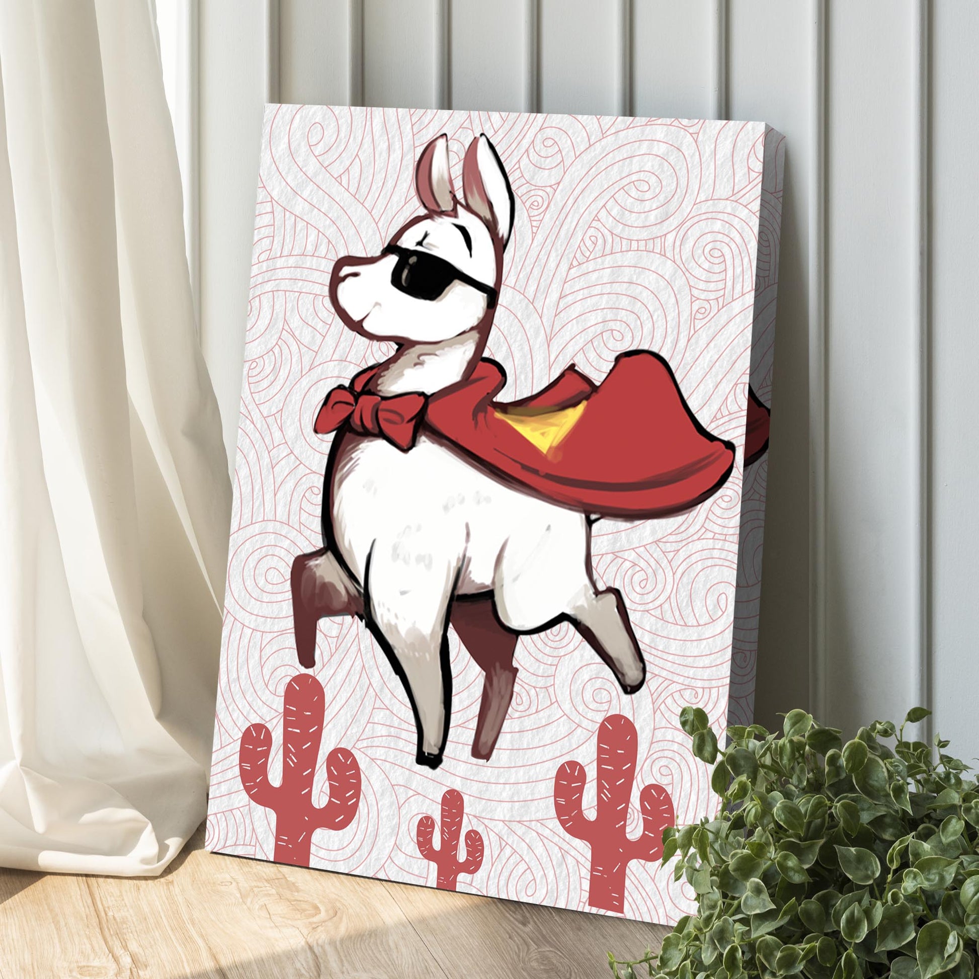 Cute Superhero Llama Portrait Canvas Wall Art Style 1 - Image by Tailored Canvases