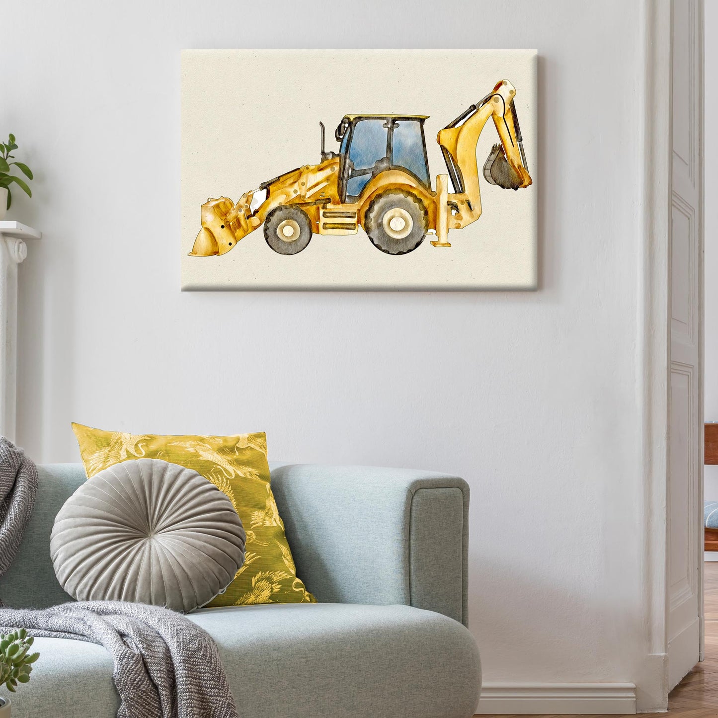 Construction Truck Backhoe Loader Canvas Wall Art - Image by Tailored Canvases