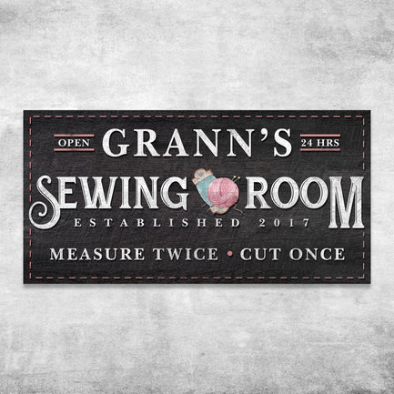 Measure Once Cut Twice Sewing Room Sign | Customizable Canvas - Image by Tailored Canvases