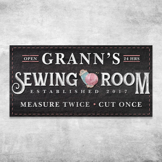 Measure Once Cut Twice Sewing Room Sign | Customizable Canvas - Image by Tailored Canvases