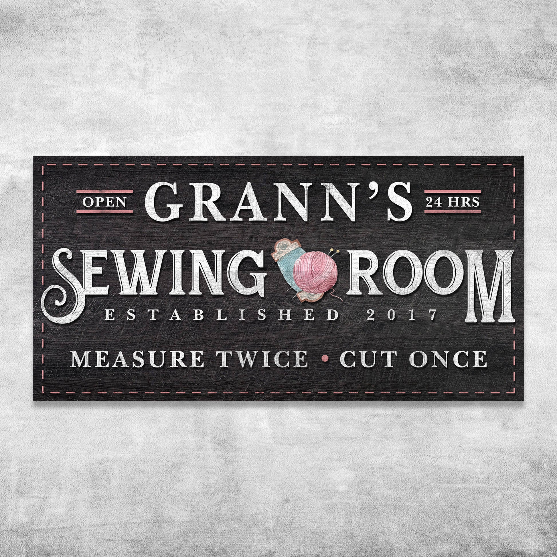 Measure Once Cut Twice Sewing Room Sign | Customizable Canvas Style 1 - Image by Tailored Canvases