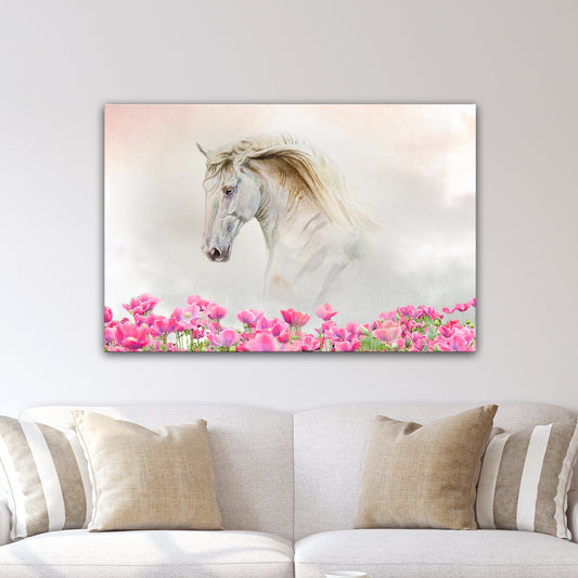 Floral White Horse - Image by Tailored Canvases