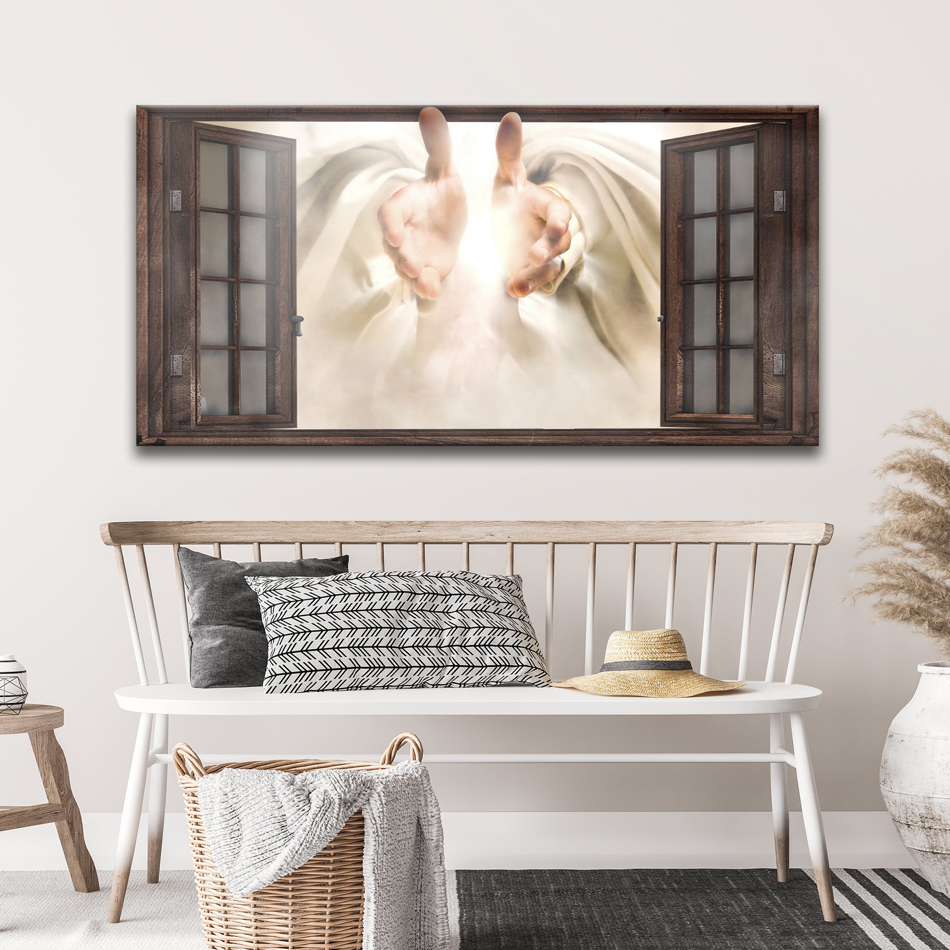 Jesus Hand Outside Window (Ready to hang) Style 1 - Wall Art Image by Tailored Canvases