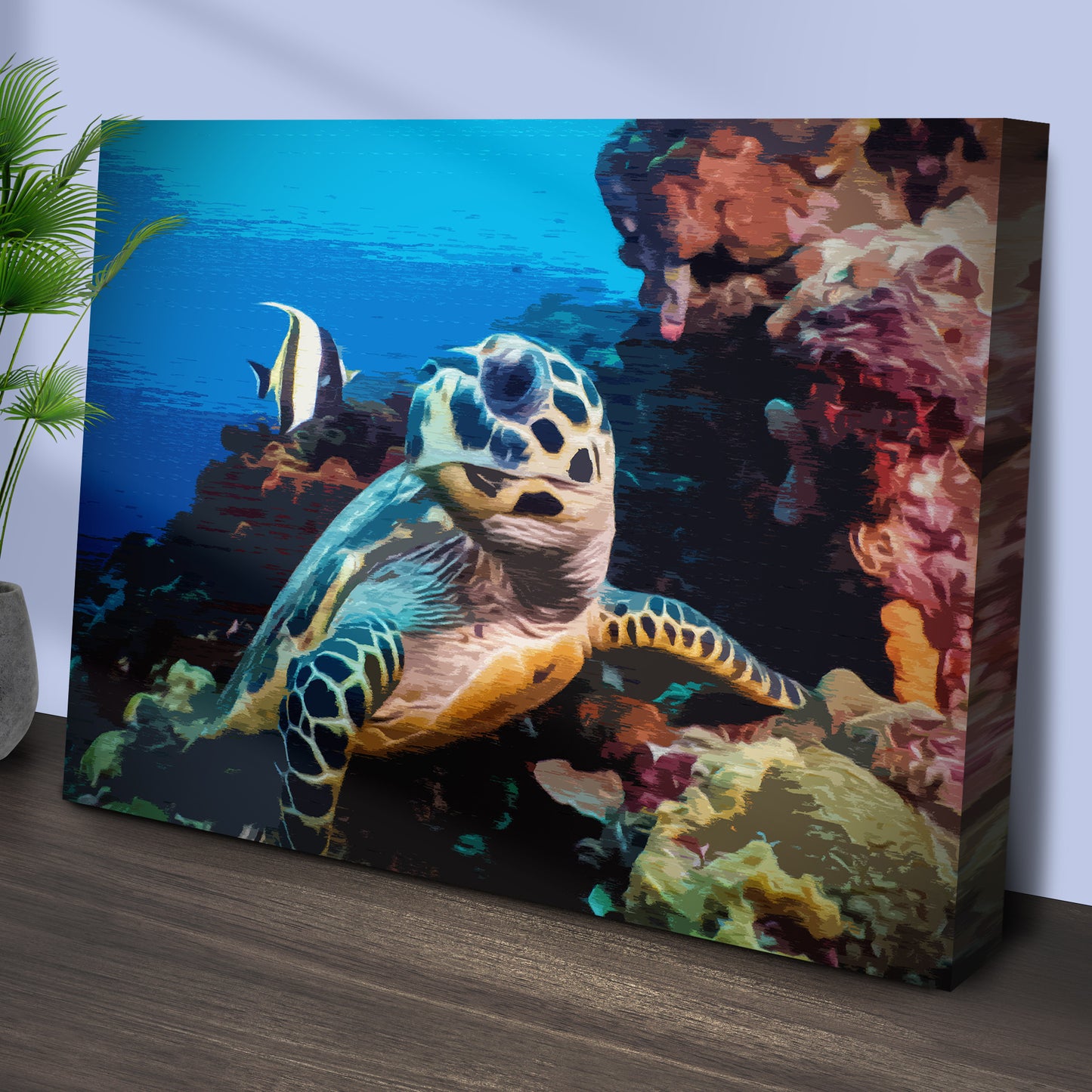 Underwater Sea Turtle Painting Canvas Wall Art Style 2 - Image by Tailored Canvases