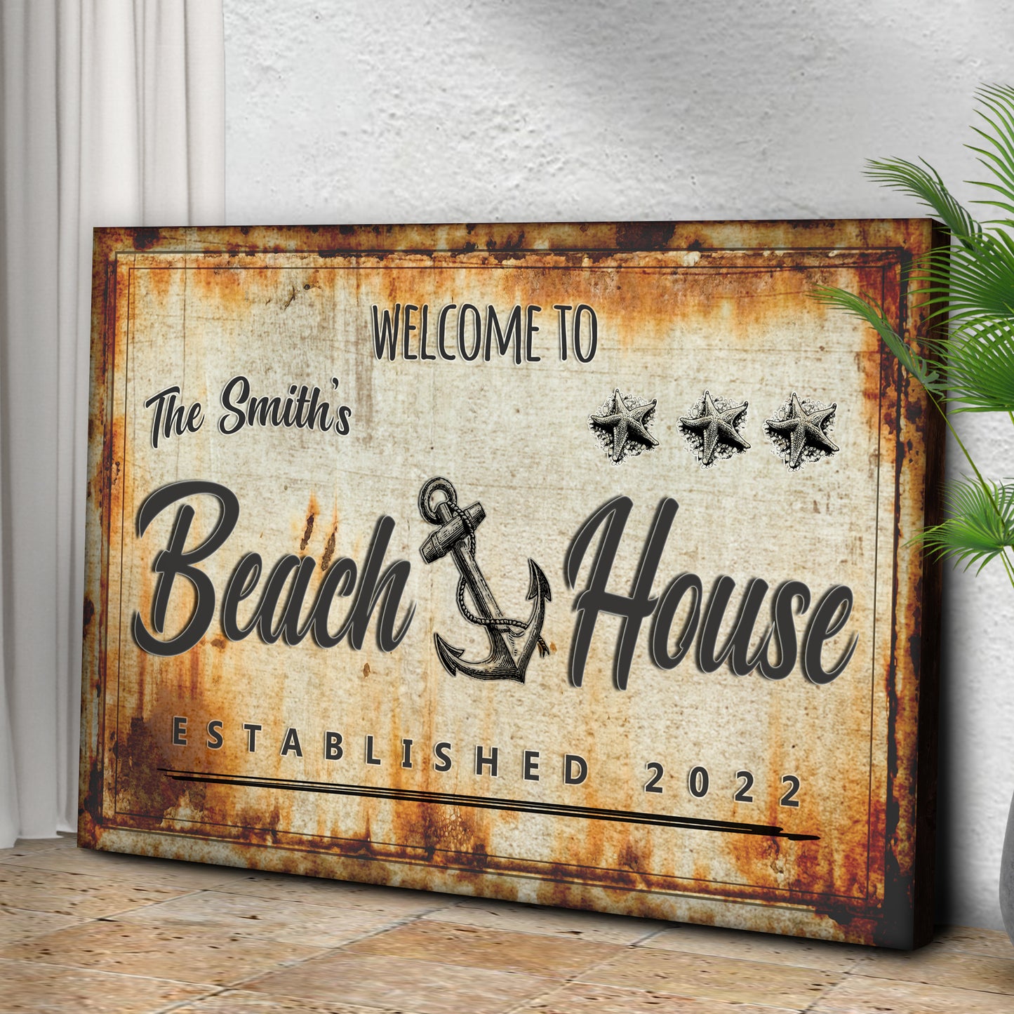 Welcome To Family Beach House Sign Style 2 - Image by Tailored Canvases