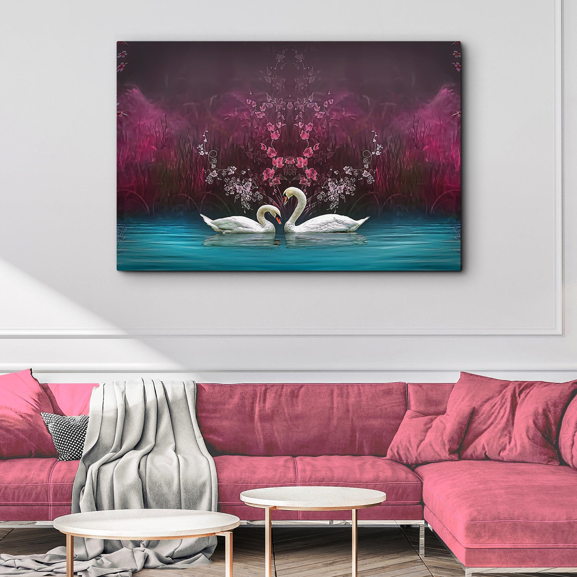Beautiful Romantic Swans Canvas Wall Art - Image by Tailored Canvases