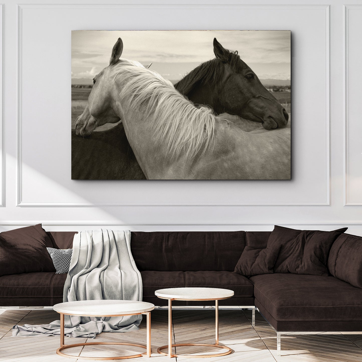Monochrome Couple Horse Canvas Wall Art Style 2 - Image by Tailored Canvases