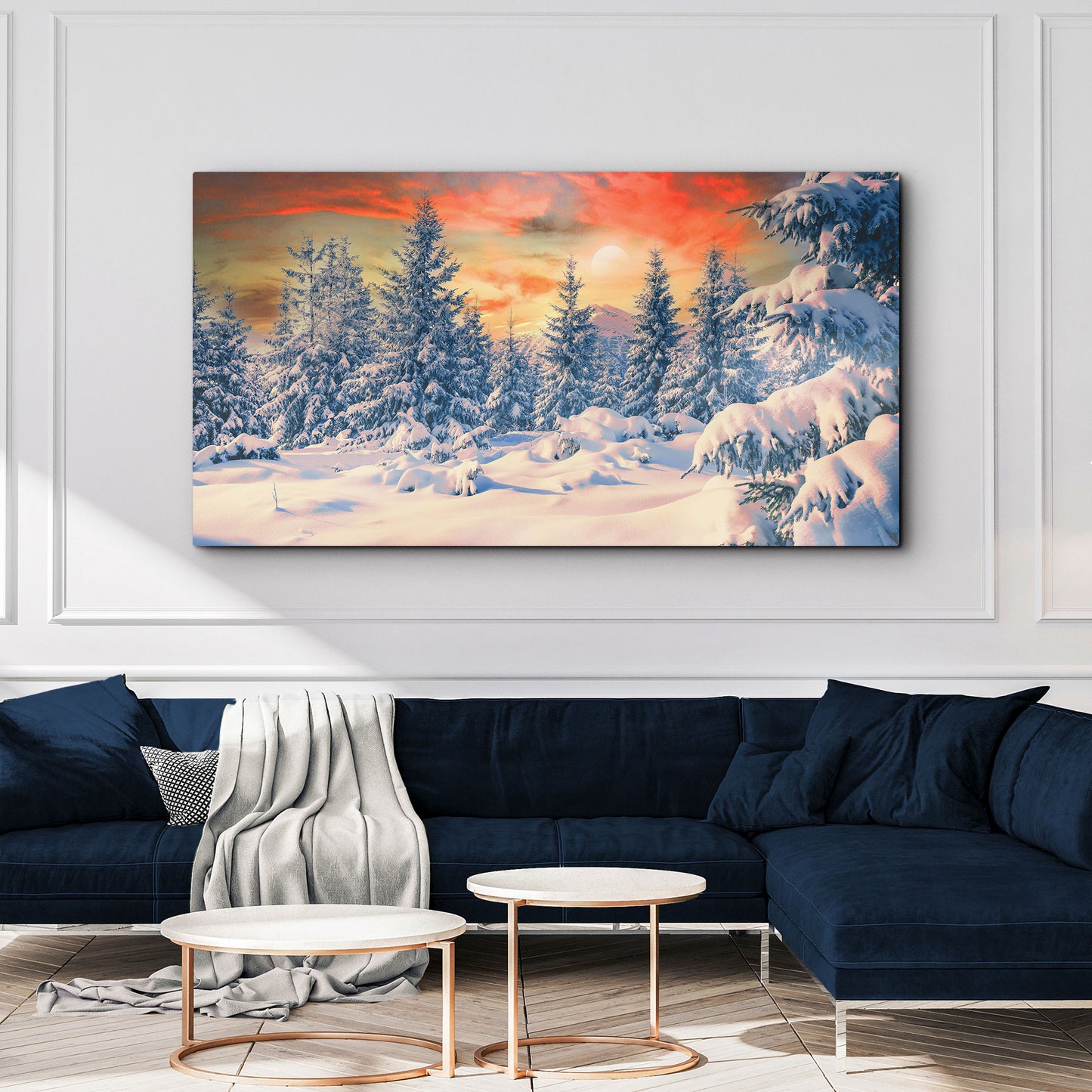 Sunset At Winter Forest Canvas Wall Art - Image by Tailored Canvases