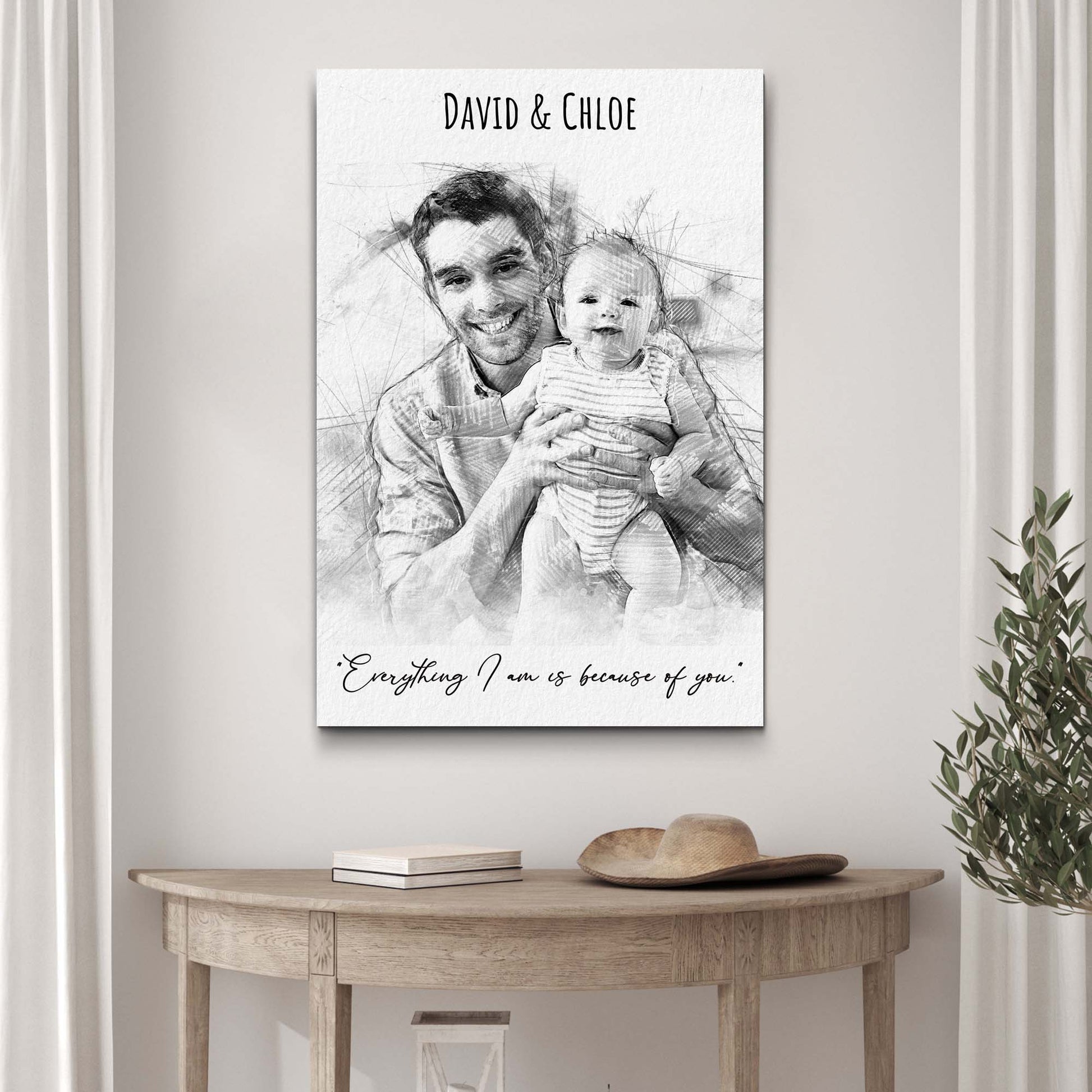 Father And Daughter Pencil Sketch Portrait Sign Style 2 - Image by Tailored Canvases